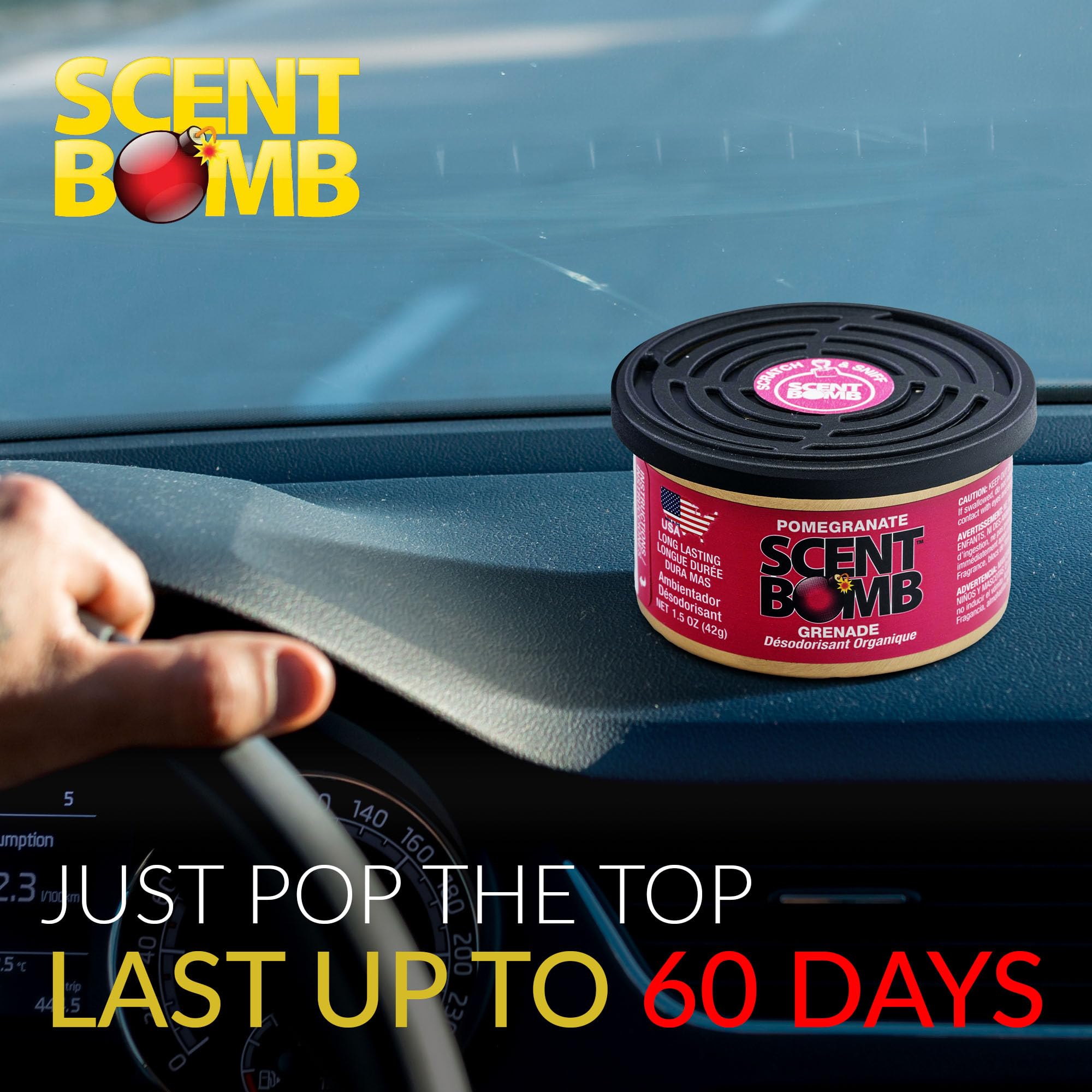 Scent Bomb Organic Air Freshener Cans, Long-Lasting Odor Eliminator, 1.5 oz (Pack of 4), Pomegranate, Non-Toxic, Spill-Proof