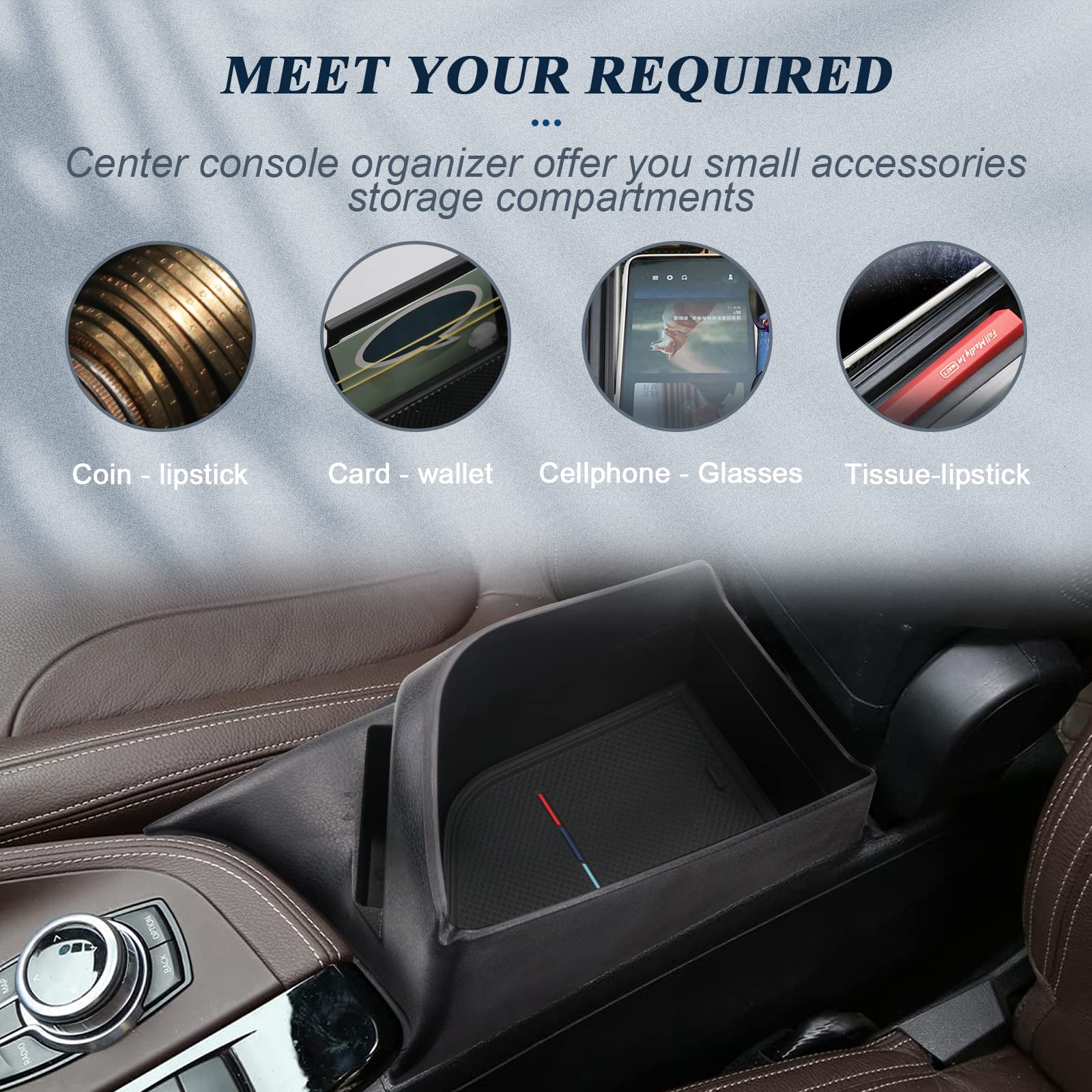 Bbibibo For Bmw X1 F48 Accessories,Center Console Organizer Tray Compatible With 2016 2017 2018 2019 Bmw X1 F48 2019 X2 F39 Inse
