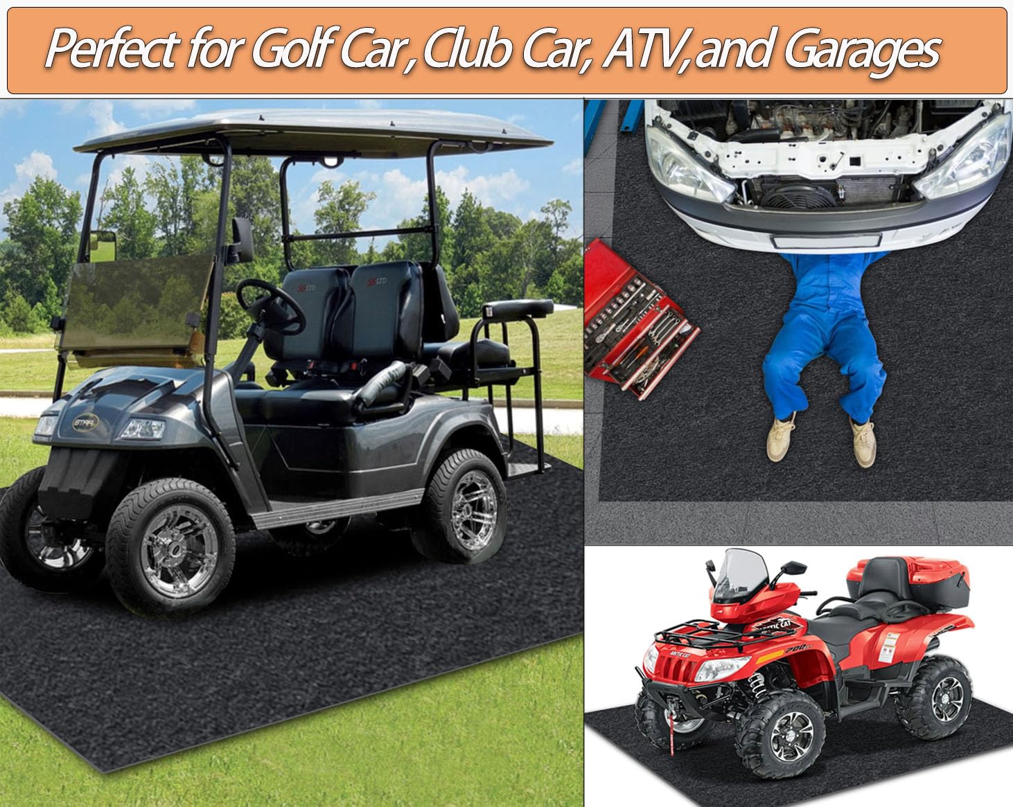 6.6 X 8.5 Ft Garage Floor Mat For Under Cart, Golf Cart Parking Mat, Motorcycle Oil Spill Mat With Weather Backing, Garage Floor