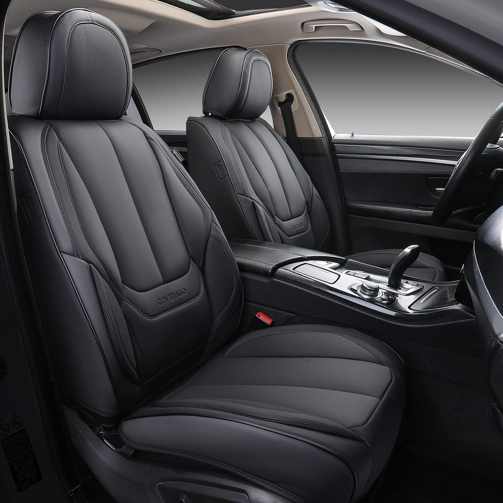 Coverado Car Seat Covers Full Set, Seat Covers For Cars, Black Car Seat Cover, Car Seat Protector Waterproof, Nappa Leather Car Seat Cushion, Car Seat Covers Front Seats And Back Fit For Most Cars