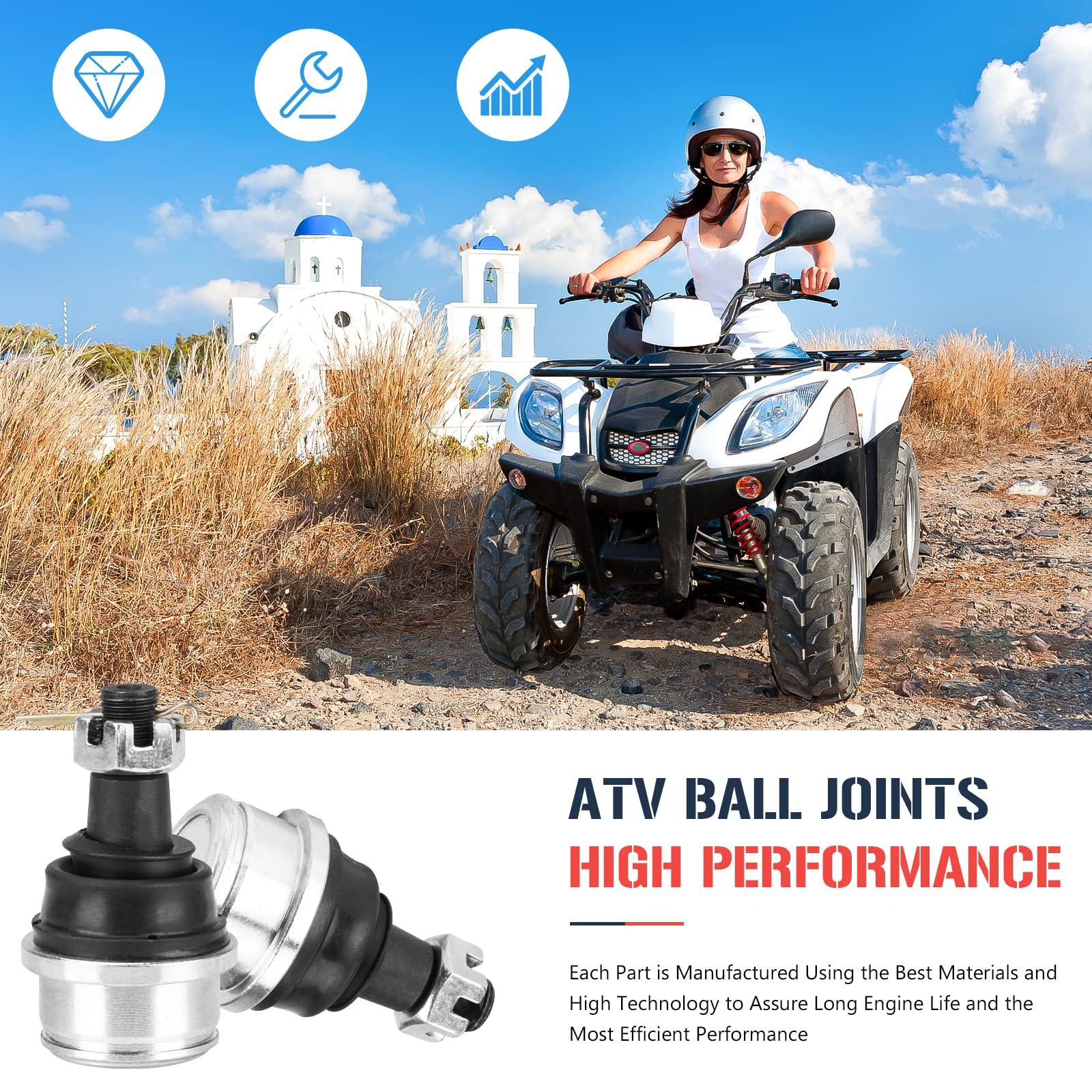 Upper Front Ball Joint for Honda Rancher 420 Foreman 450/500/520 Rubicon 500/520/650/680, Replaces for 51355-HN0-A01 51355-HP5-6