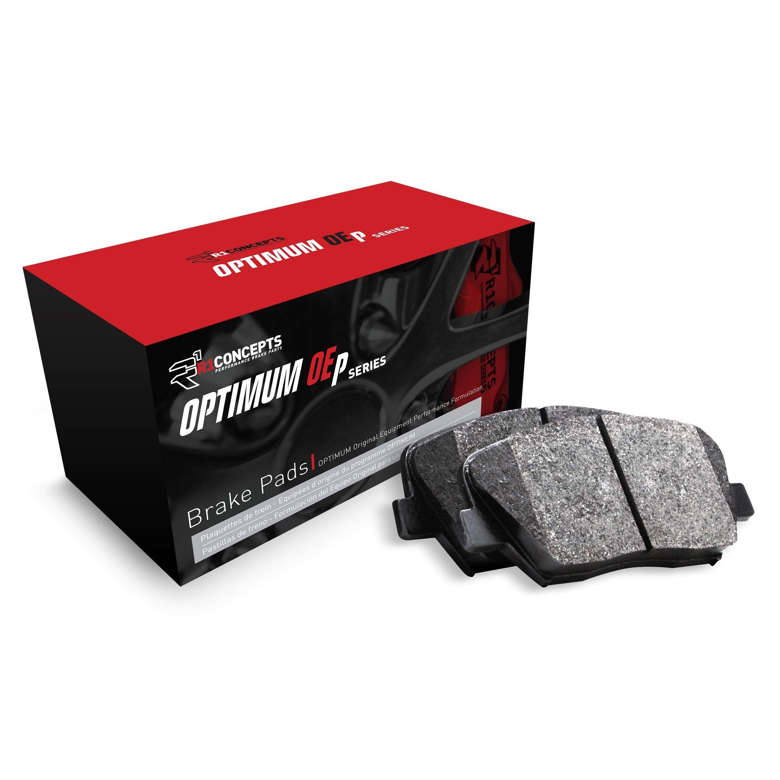 R1 Concepts Front Optimum OEp Series Brake Pads With Rubber Steel Rubber Shims| Fits 2014-2020 Dodge Charger