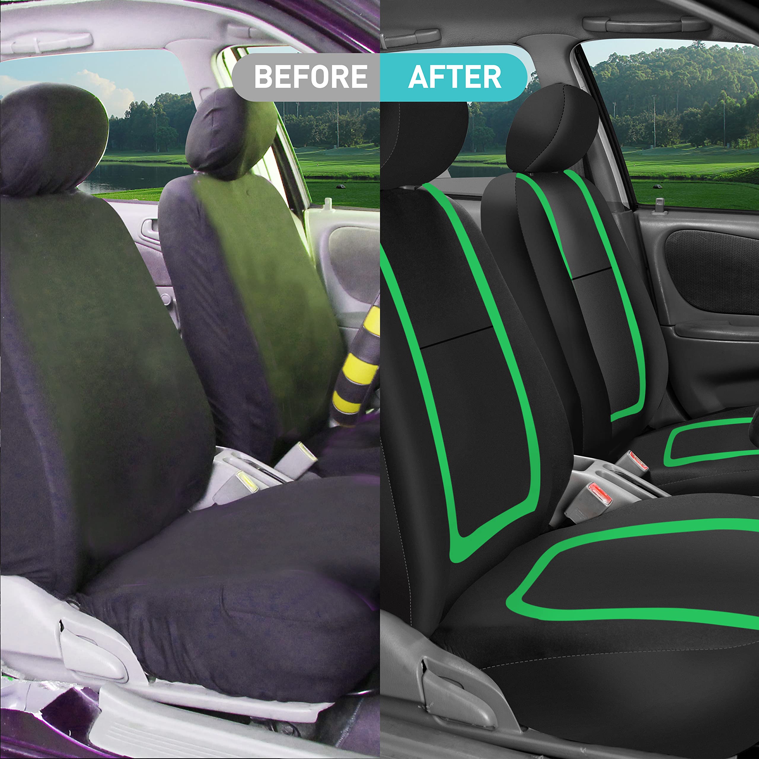 Fh Group Car Seat Covers Front Set In Cloth-Car Seat Covers For Low Back Car Seats With Removable Headrest,Universal Fit,Automot