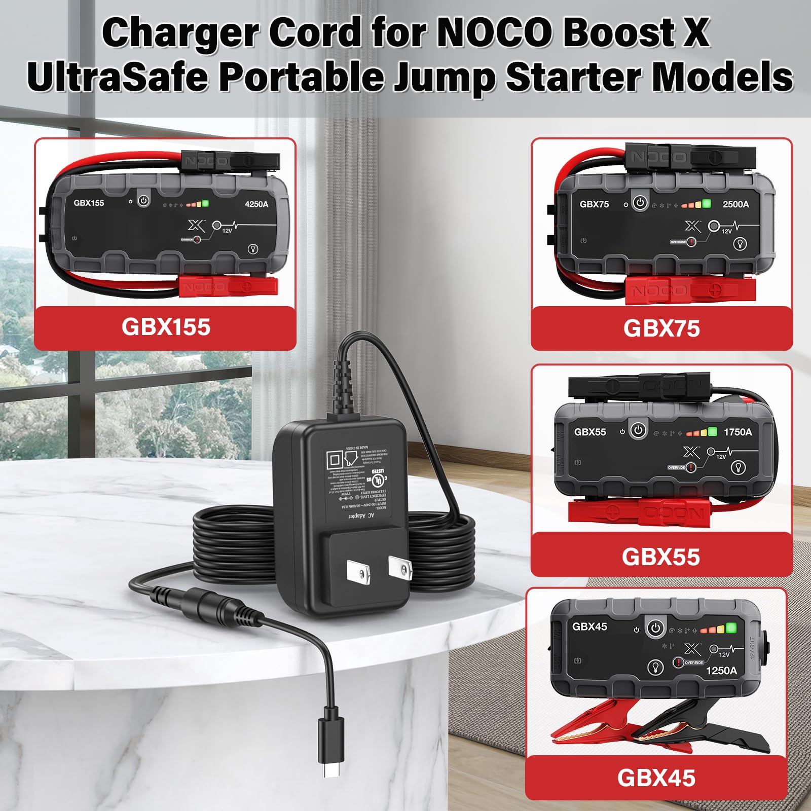 HIENADTOR 5V Charger AC/DC Adapter for NOCO Boost X Jump Starter, UL Listed, 6.5FT, Model YNQX12G050200UL