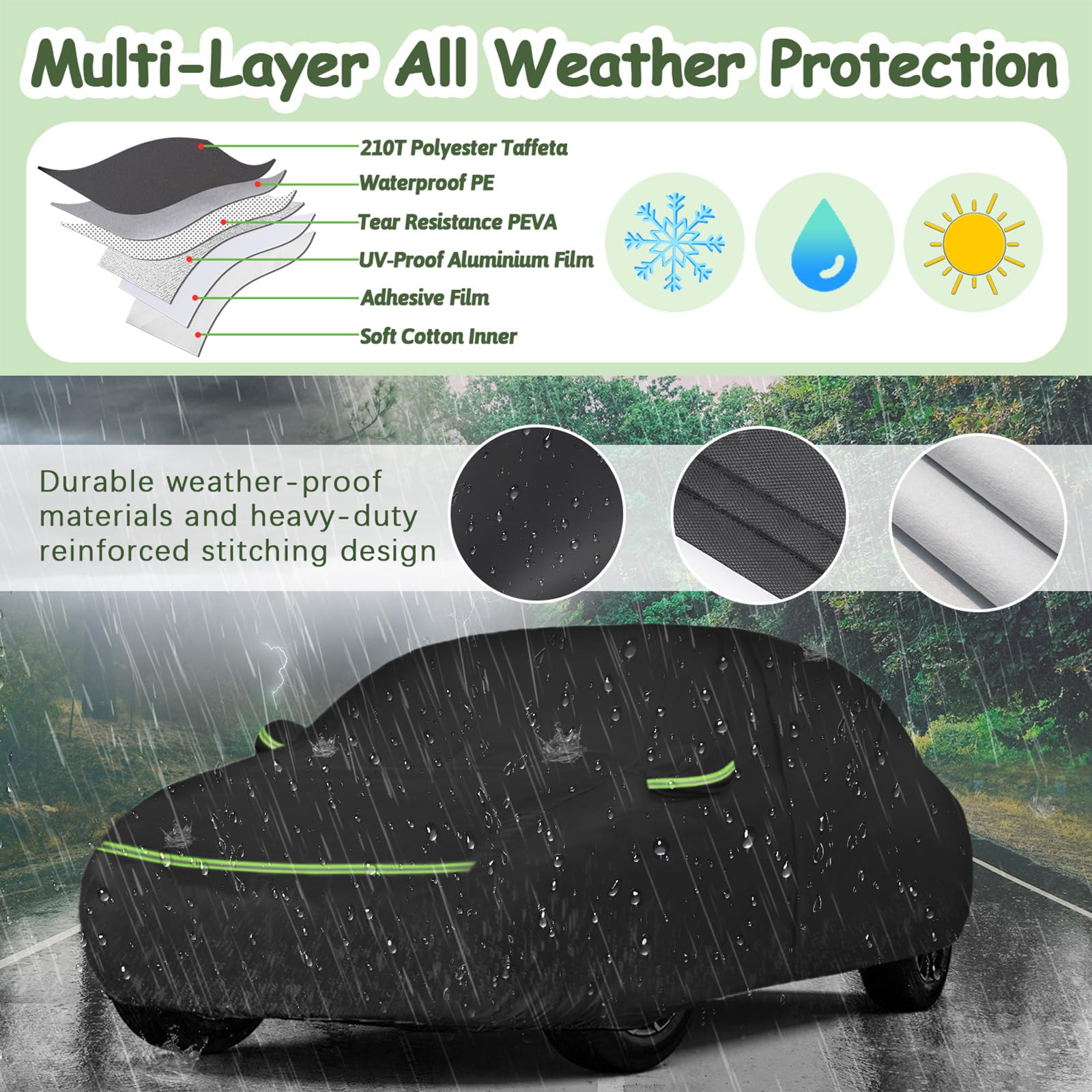 BETERNY Car Cover for Fiat 500 (2007-2025) - Waterproof, Black, High Density Polyethylene, Model SD-XB0108
