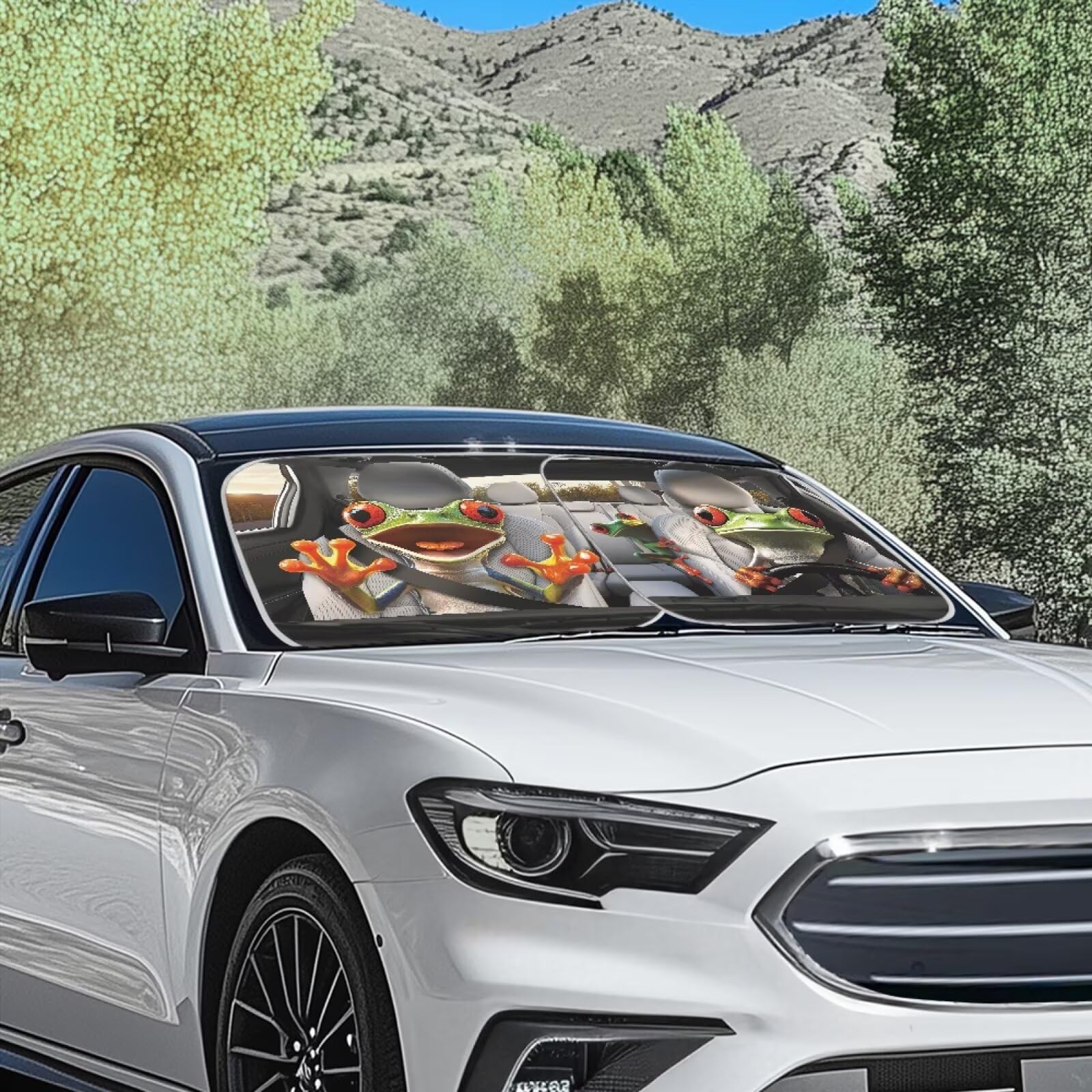 Huisefor Frog 2 Pack Windshield Cover For Women Funny Car Sun Shade For Front Windshield Easy To Install Car Sun Visor Heat Resi