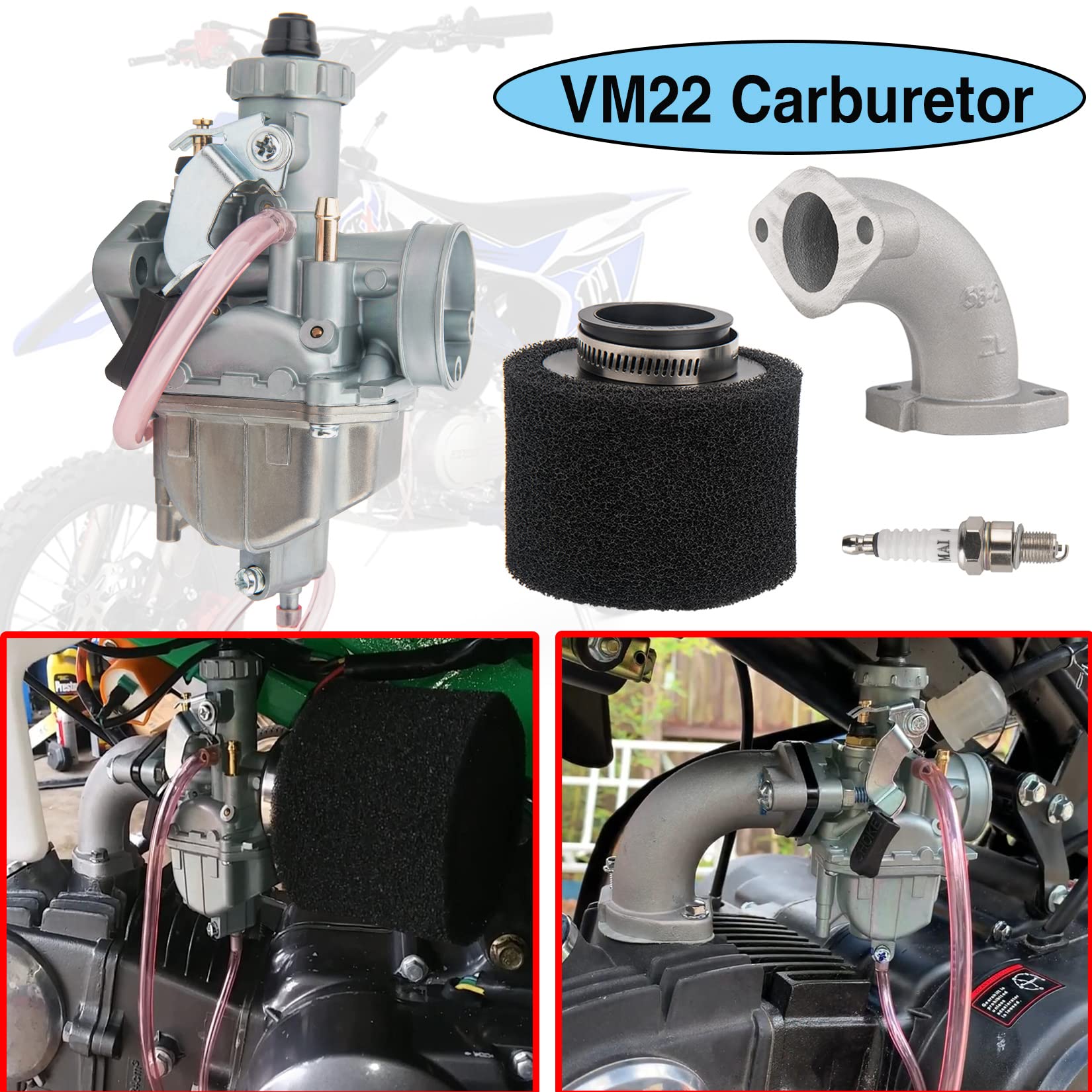 Vm22 26M Carburetor With Air Filter Intake Compatible With Pipe Pit Dirt Bike Motorcycle 110Cc 125Cc 140Cc Lifan Yx Zongshen Pit Dirt Bike Crf70 Xr50 Klx Bbr Apollo Thumpstar Braaap Atomic Dhz Ssr