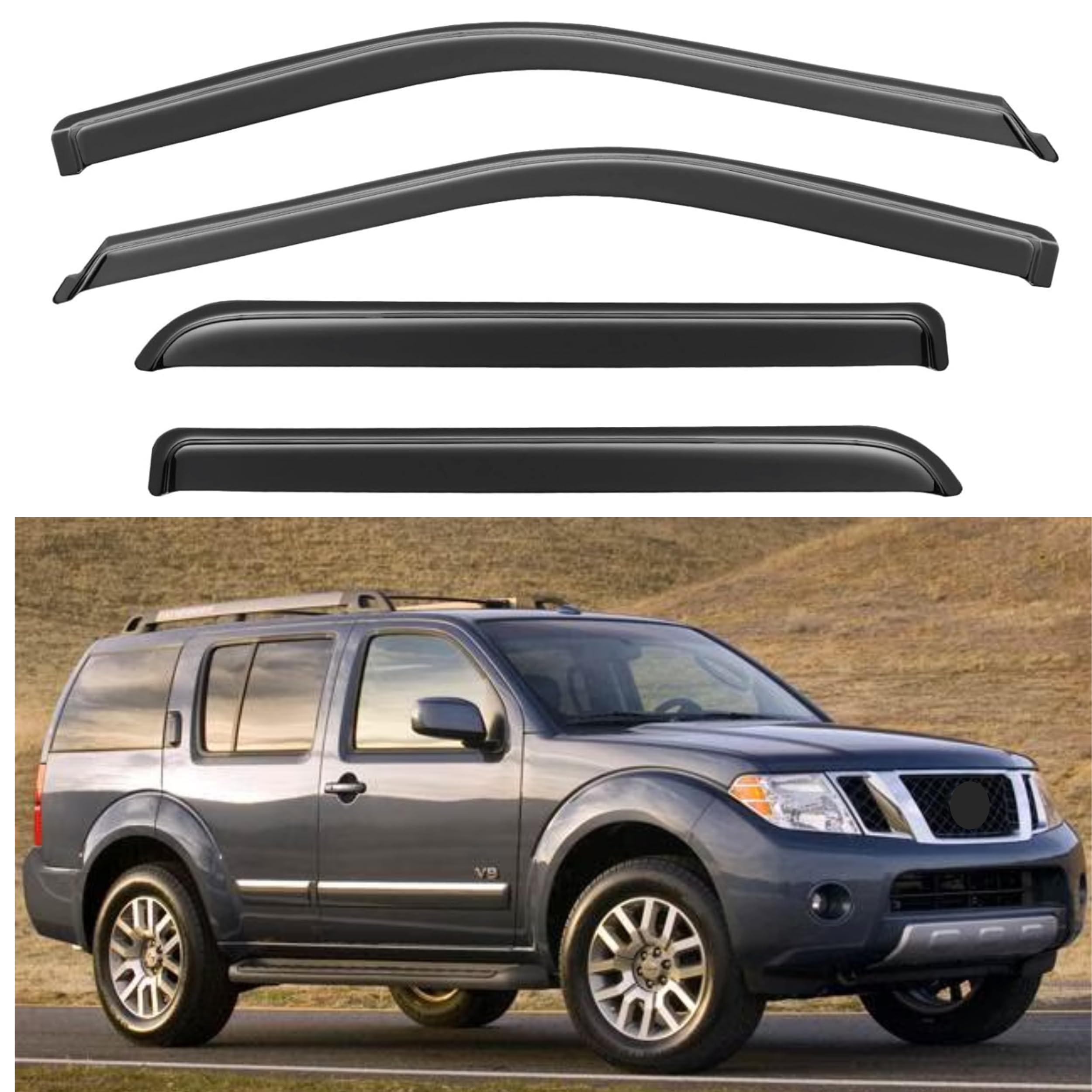 Ig Window Visor For Nissan Pathfinder 2005-2012, Rain Guard Tape-On Extra Durable Wind Sun Side Vent Window Deflector, 2005 2006