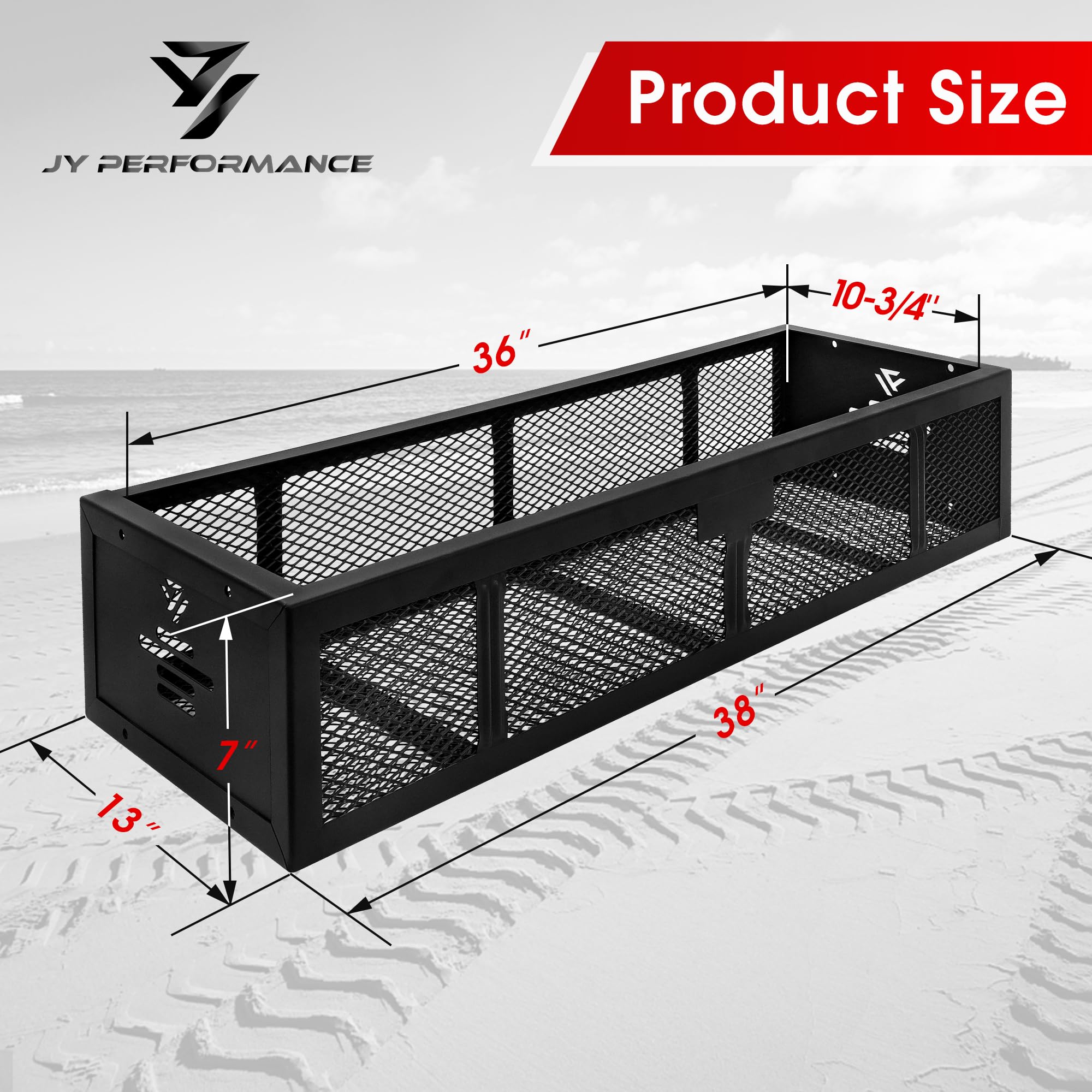 JY Performance Universal ATV Front Cargo Basket Black Steel Storage Rack for Camping/Fishing/Beach Side/Hiking