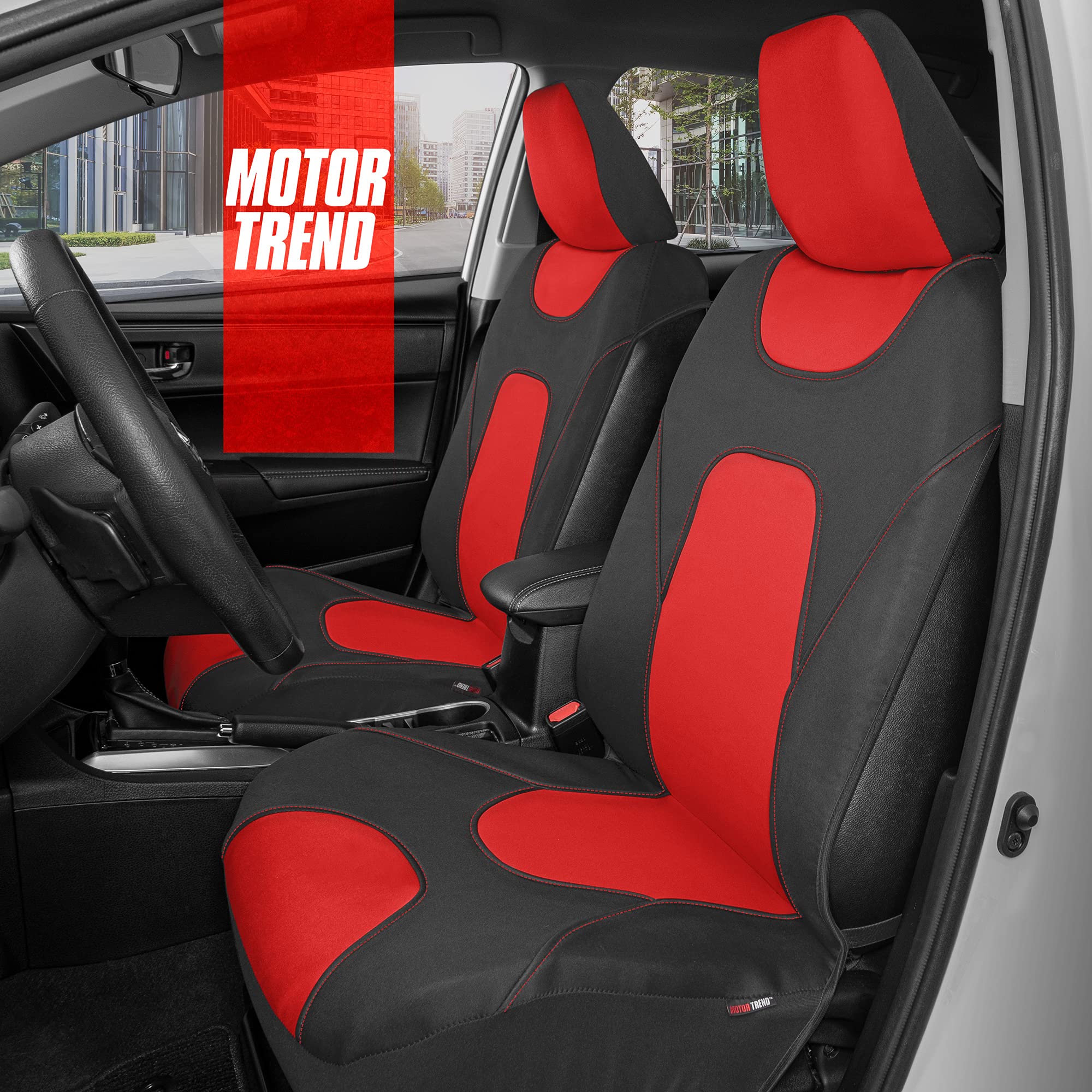 Motor Trend Aquashield Car Seat Covers For Front Seats, Red - Two-Tone Waterproof Seat Covers For Cars, Neoprene Front Seat Cove