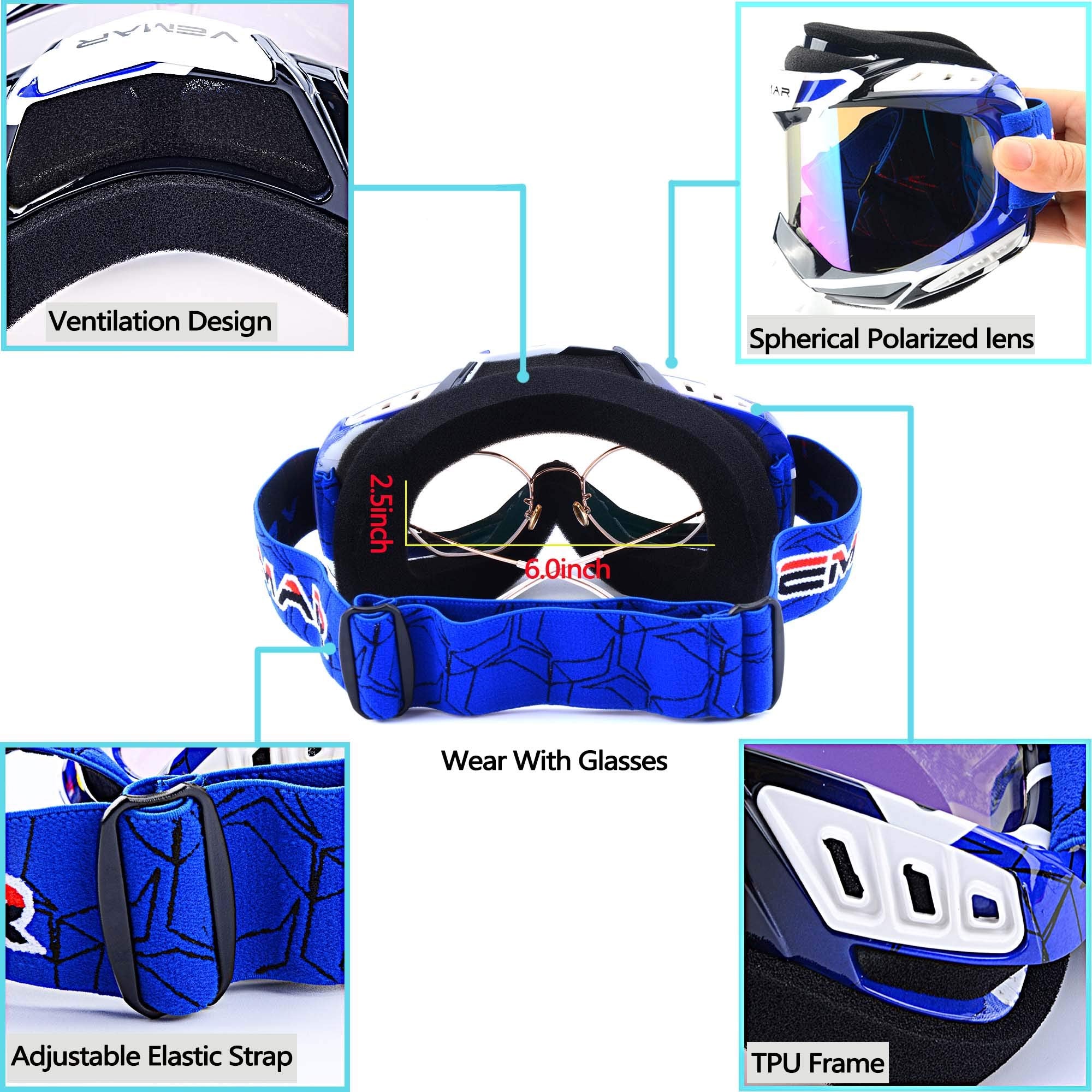 Ubelly Motorcycle Motocross Goggles Atv Racing Goggles Dirt Bike Tactical Riding Motorbike Goggle Glasses, Bendable Windproof Du