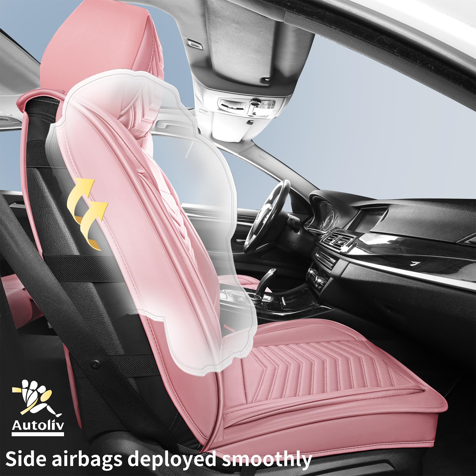 HChengkikz Pink Car Seat Covers Full Set, Waterproof Leather, Universal Fit for Cars, SUVs, Trucks, Model KZ01