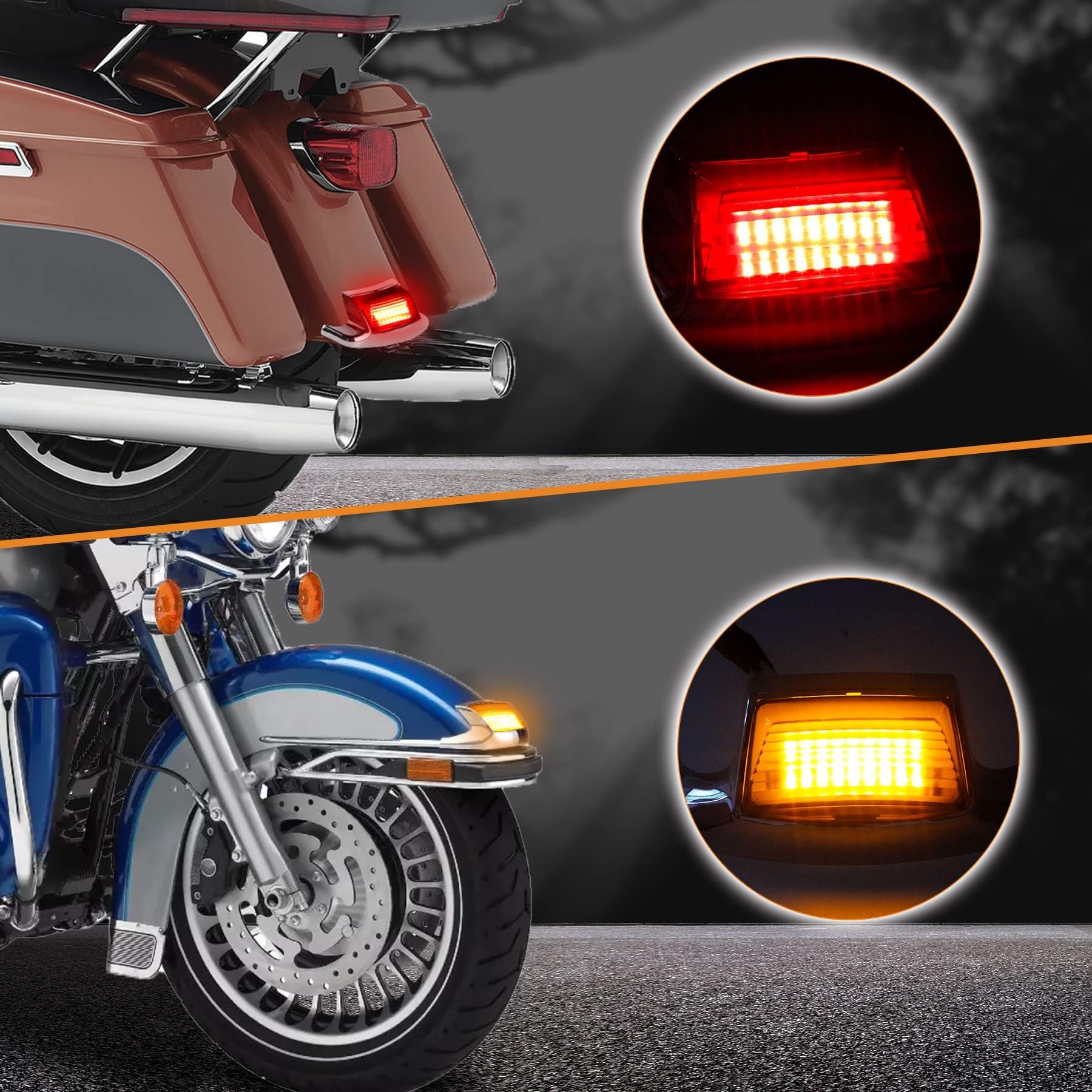 NTHREEAUTO 2PCS Front Rear Fender Light LED Fender Tip Tail Light Compatible with Harley Road King Electra Glide Ultra Classic H