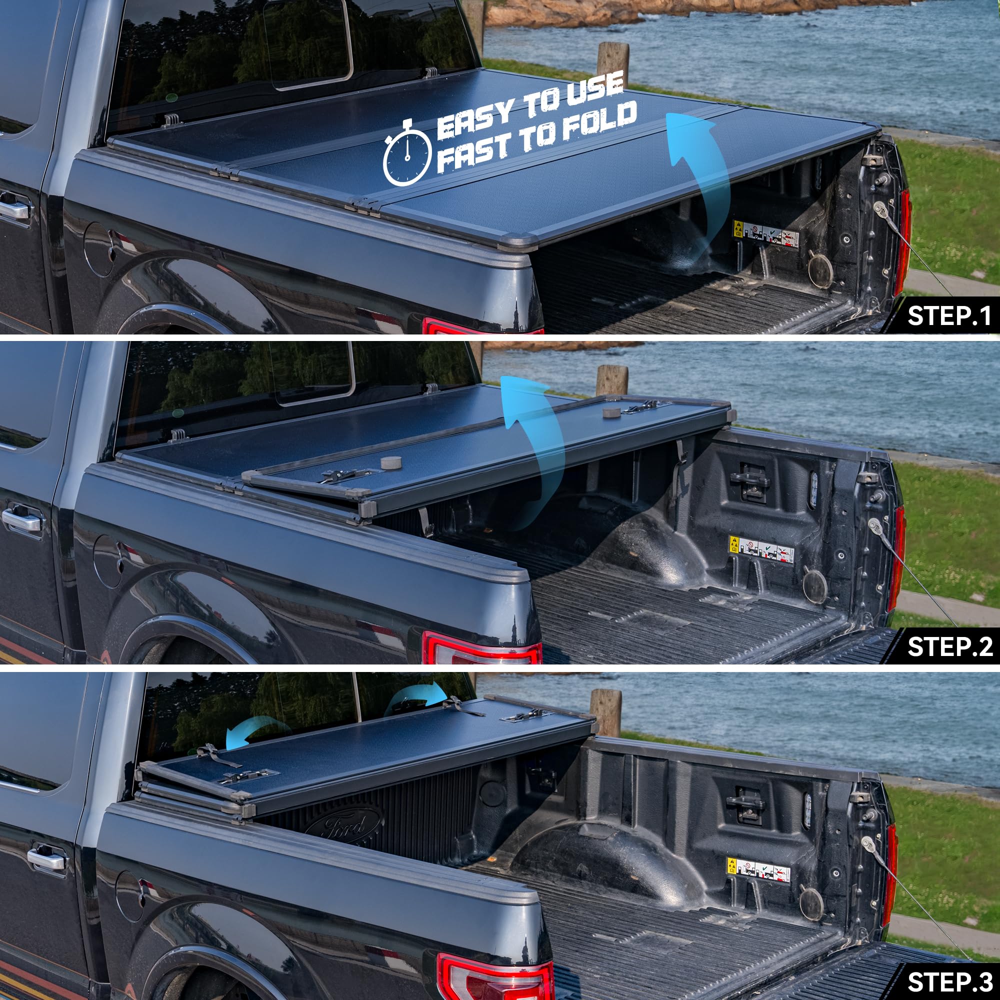 Hard Folding Truck Bed Tonneau Cover Compatiable With Chevy Silverado & Gmc Sierra 1500(2007-2025) 5.8 Ft Short Box(No Carbonpro