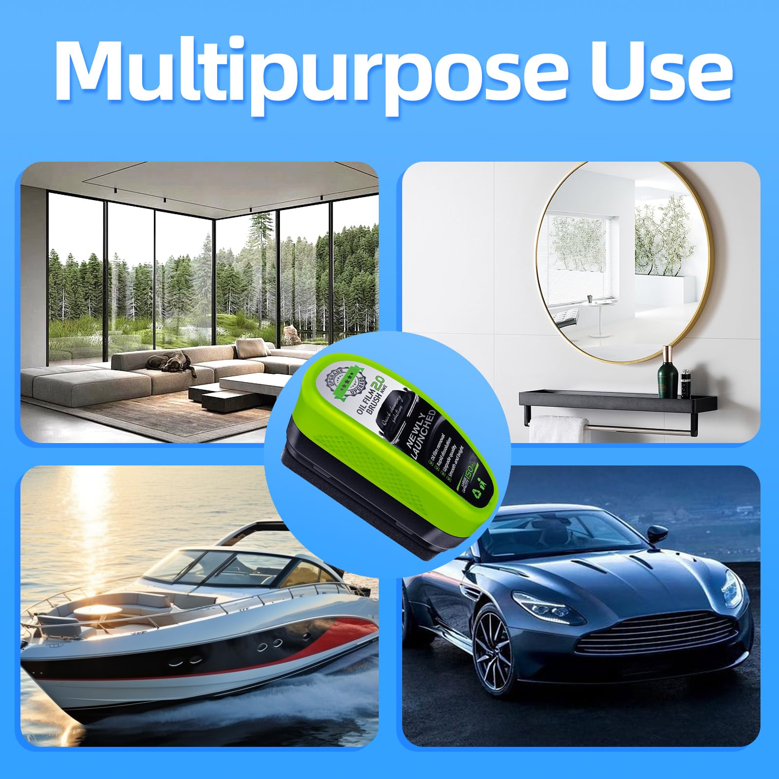 Upgrade Automotive 120Ml Oil Film Cleaning Brush, Reusable Oil Film Cleaning Brush, Glass Coating For Windshield, Prevents Rain