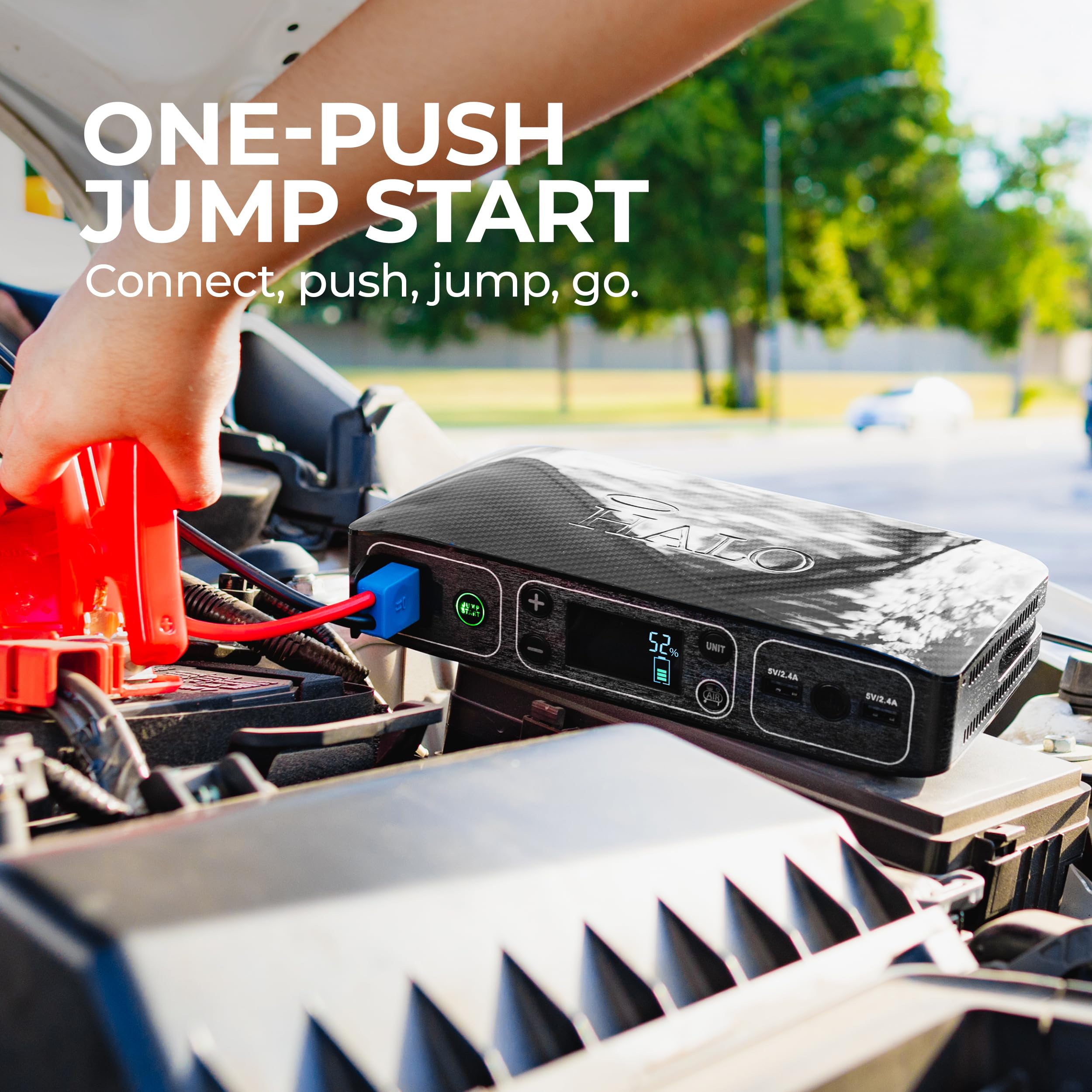 HALO Bolt Air 58830 Portable Car Jump Starter & Air Compressor, 100 PSI, USB Power Bank, Emergency Floodlight, Gray