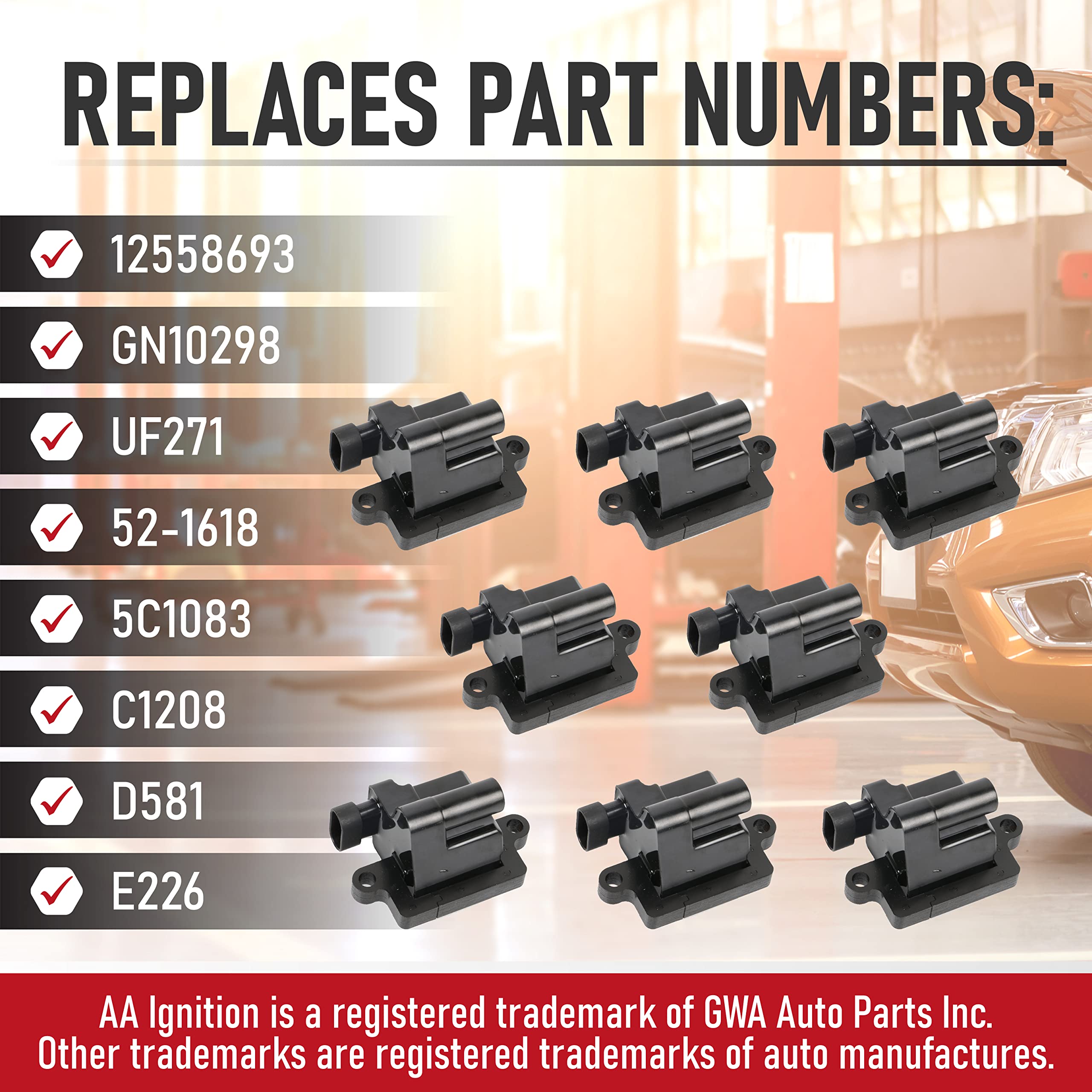 Ignition Coil Pack Set Of 8 - Replaces 12558693, Gn10298, C1208, D581 - Compatible With Cadillac, Chevy & Gmc - Escalade, Silver