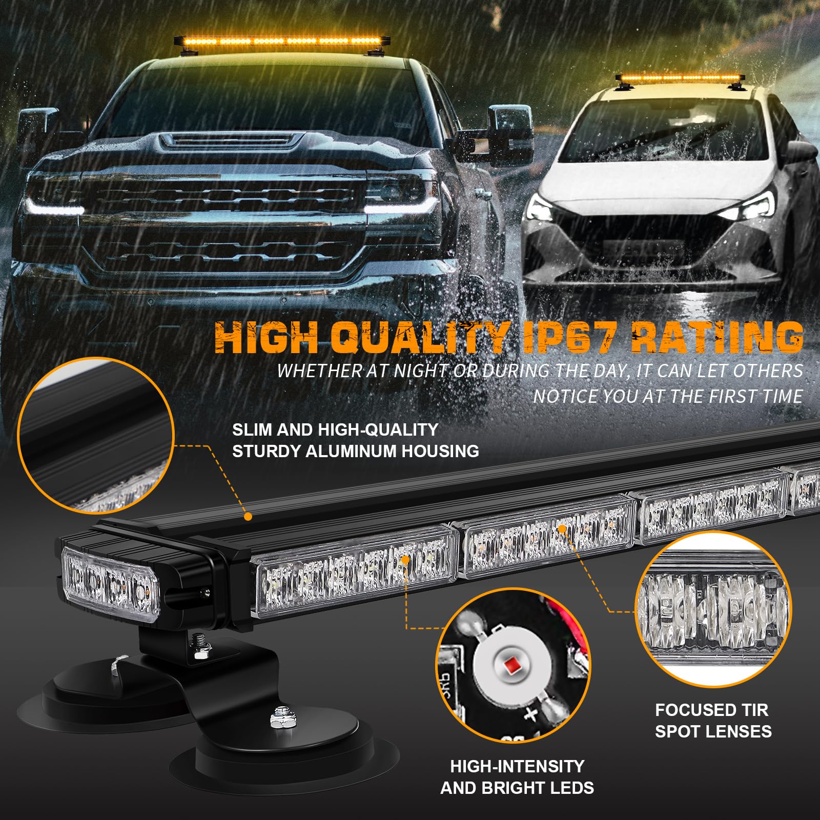 XRIDONSEN Amber 80 LED Strobe Light Bar - 28.4" Magnetic Mount Emergency Traffic Advisor for Trucks & Construction Vehicles