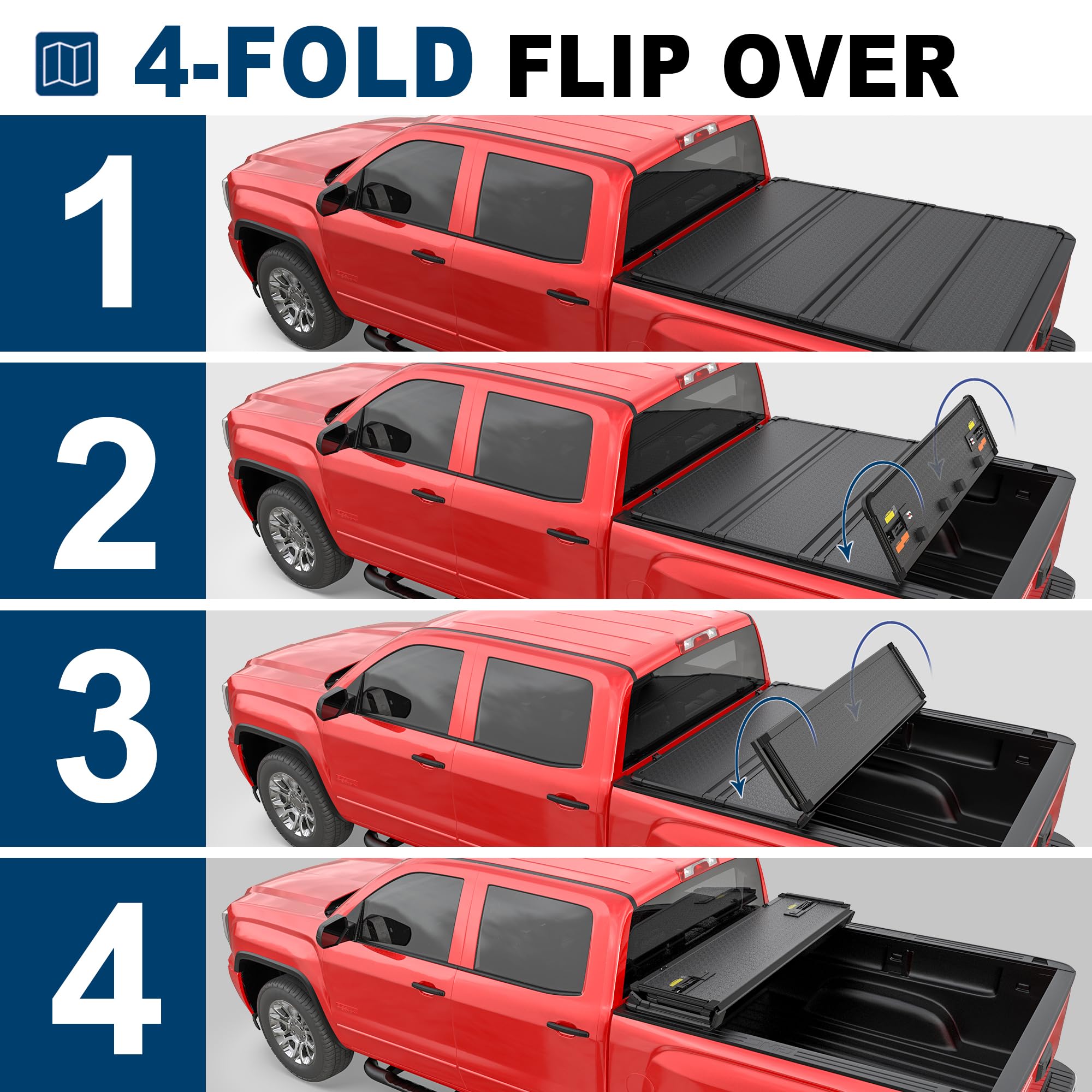 Mostplus Quad 4-Fold Hard Folding Tonneau Cover Truck Bed Compatible With 2007 2008 2009 2010 2011 2012 2013 Chevy Chevrolet Sil