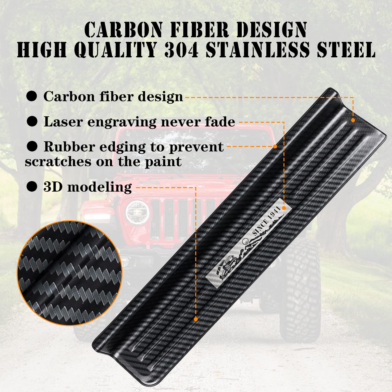 Rowa Door Sill Guards Compatible With Jeep 2018-2025 Wrangler Jl Jlu & 2020-2025 Gladiator Jt, Carbon Fiber Pattern 304 Stainles