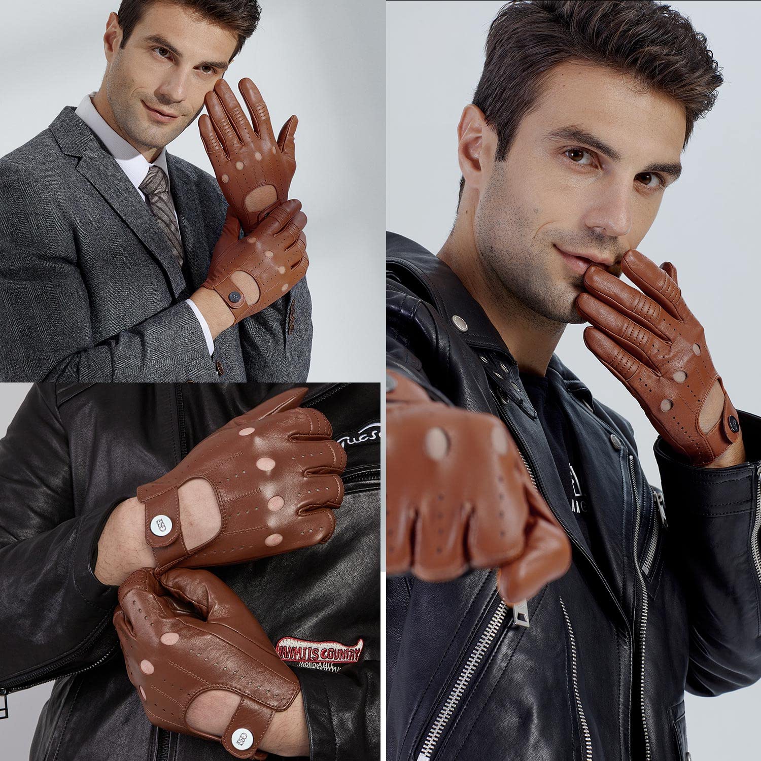 Gsg Men Genuine Leather Gloves Brown Unlined Biking Touchscreen Driving Gloves Large Palm Hole
