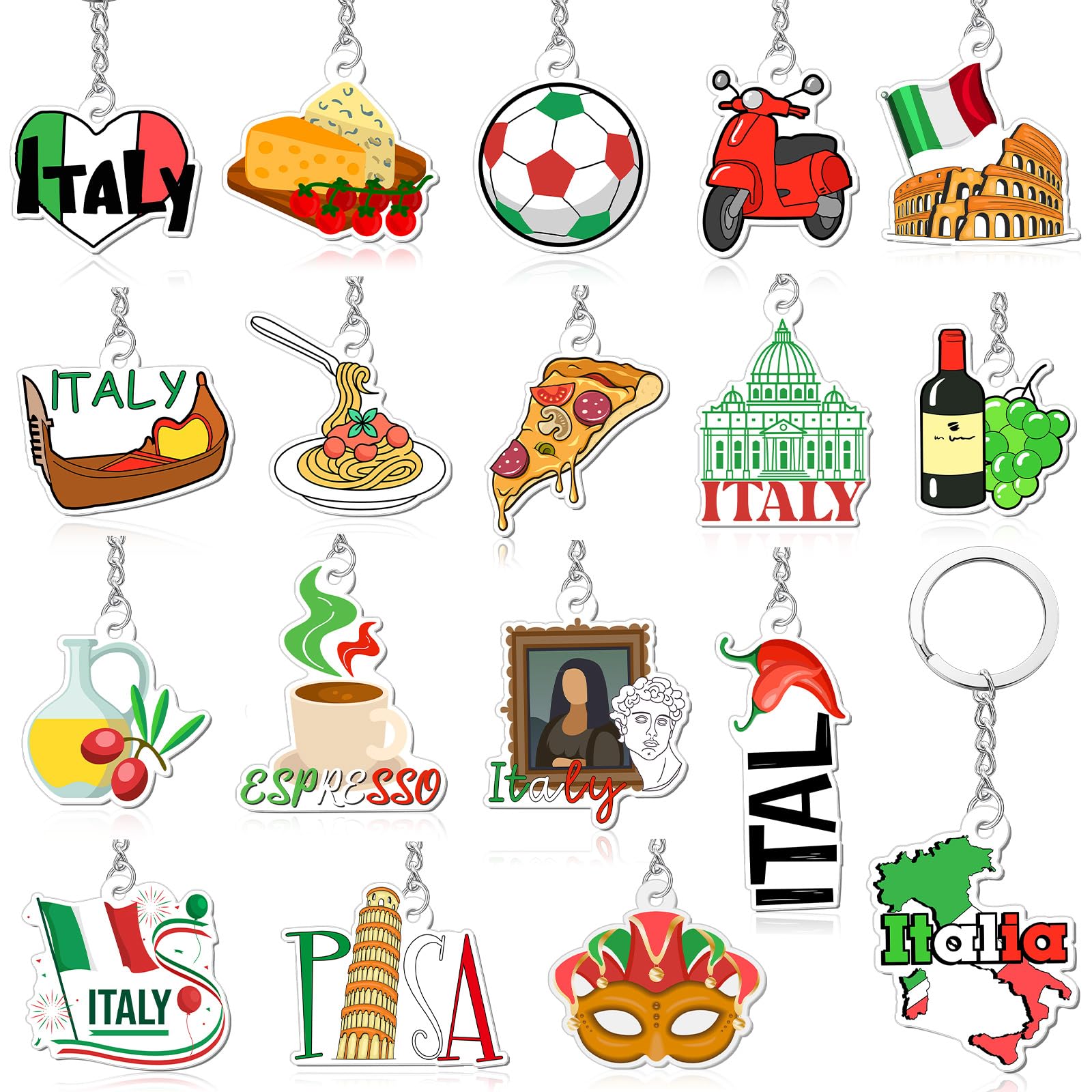 Landical 18/54Pcs Acrylic US Keychain Bulk USA City States Key Ring Florida California Chicago San Francisco Gift Souvenir(18 Pc