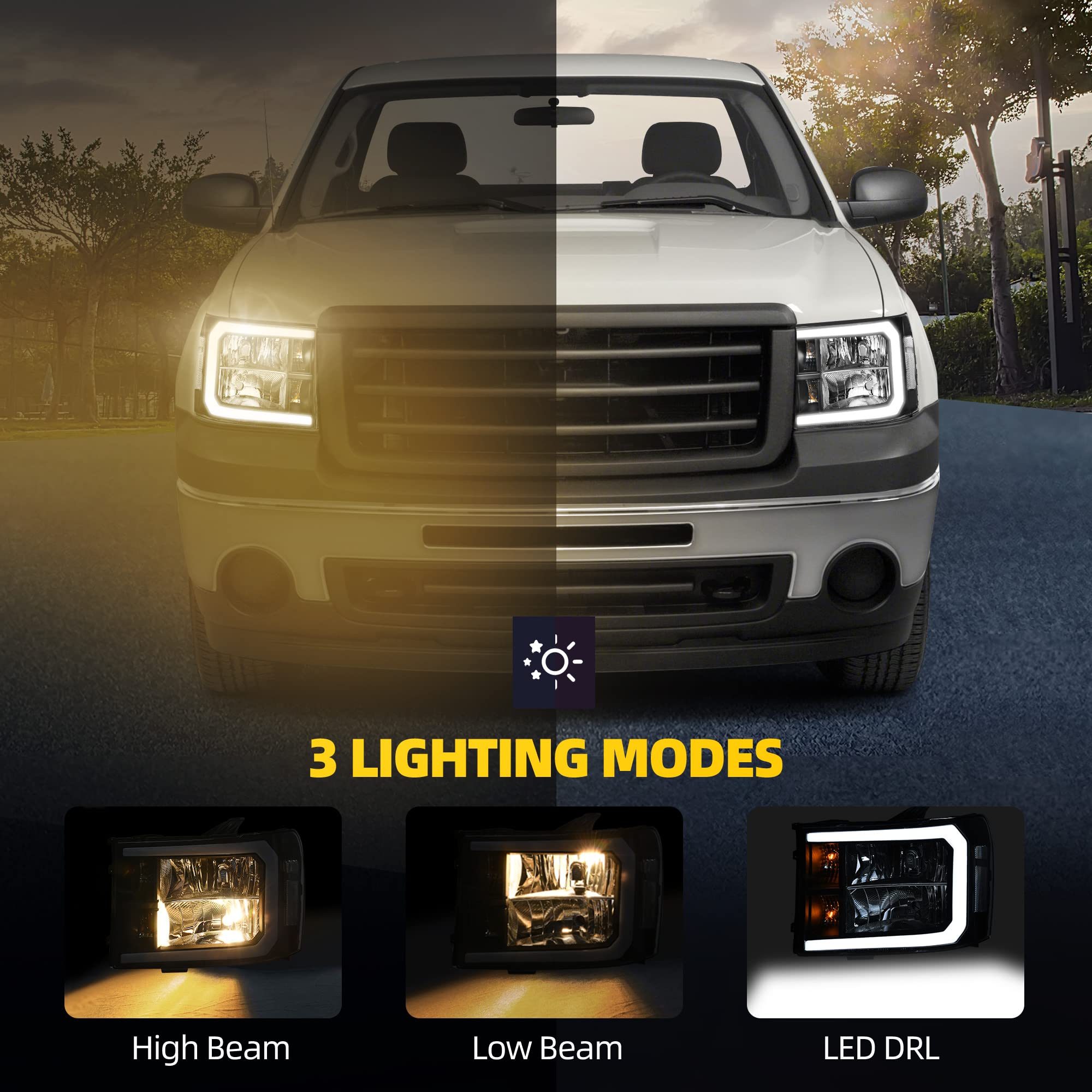 Dwvo Led Drl Headlight Assembly Compatible With 2007-2013 Gmc Sierra 1500/2007-2014 Gmc Sierra 2500 Hd/Sierra 3500 Hd (Not Fit C