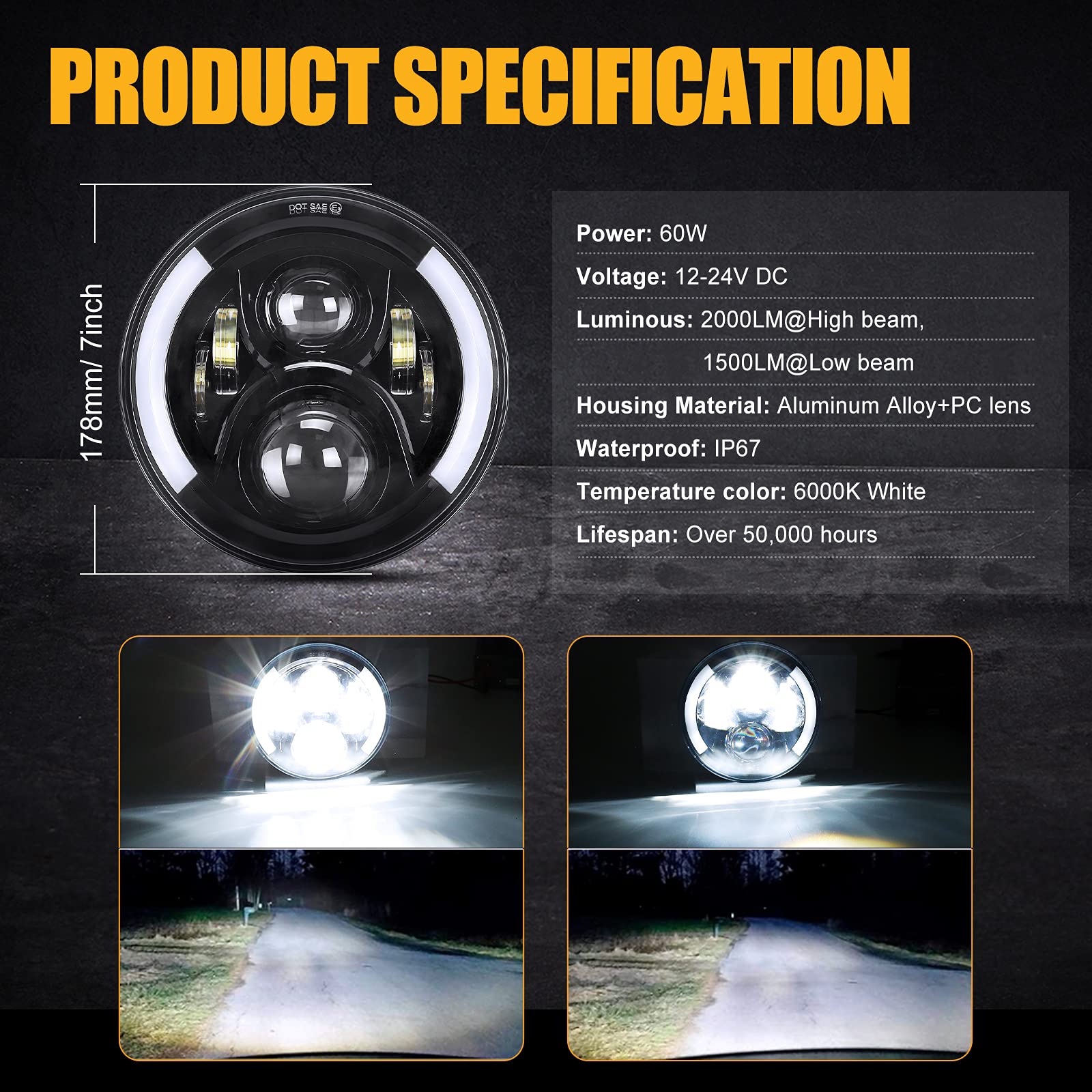 SUPAREE 7 inches LED Motorcycle Headlight for Touring Road King Ultra Classic Electra Street Glide Tri Cvo Heritage Softail Slim