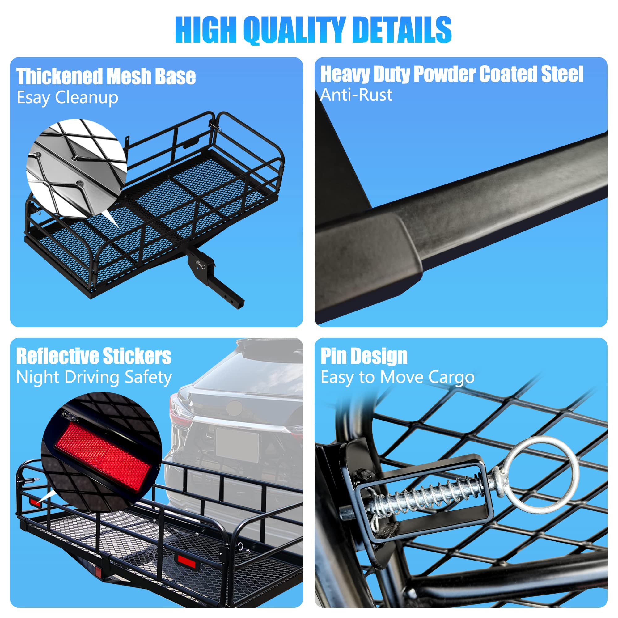 Kairay 500 Lbs Heavy Duty Hitch Mount Cargo Carrier 60' X 24' X 14.4' Folding Cargo Rack Rear Luggage Basket Fits 2' Receiver For Car Suv Camping Traveling