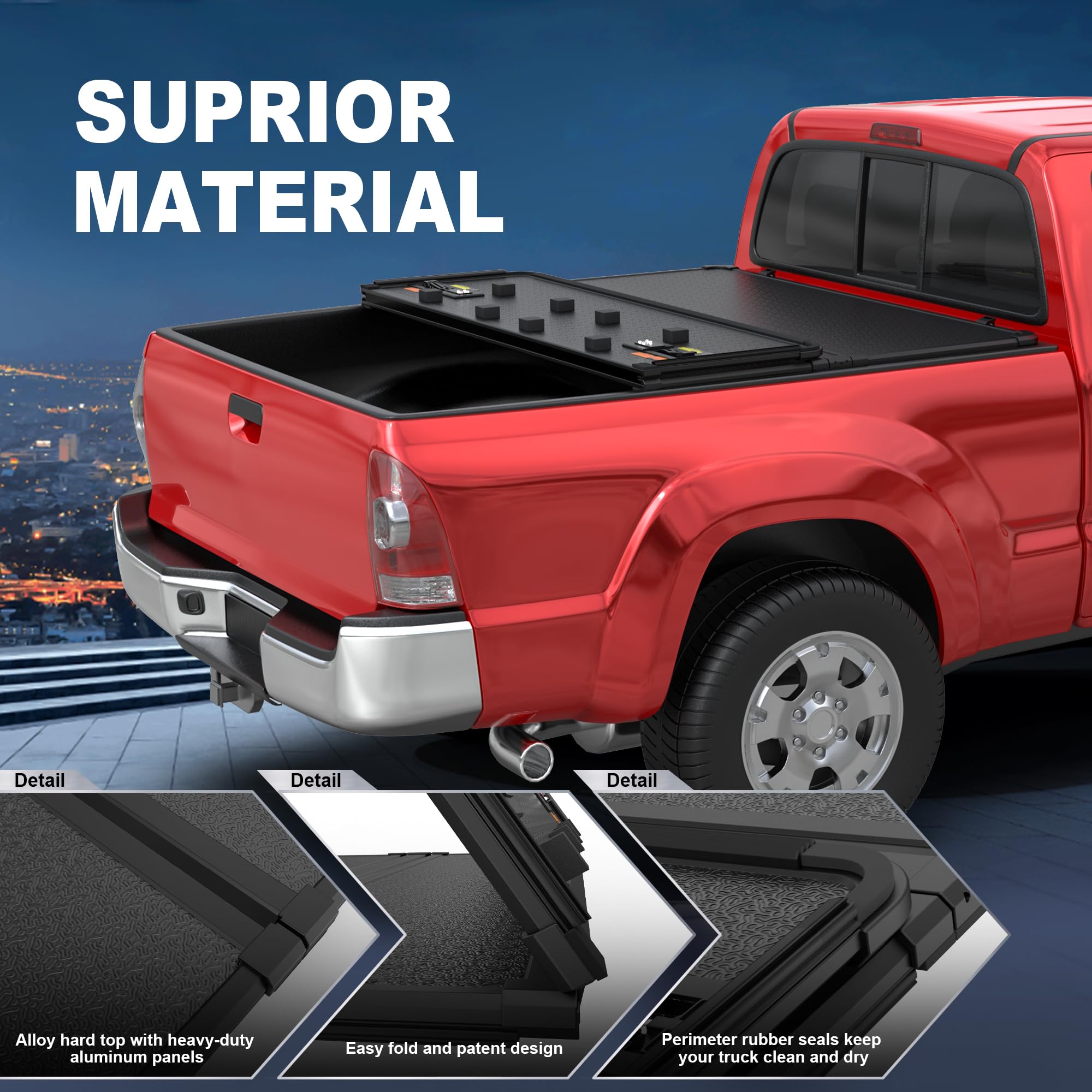 Mostplus Tri Fold Hard Truck Bed Tonneau Cover Compatible With 2016-2023 Toyota Tacoma Fleetside 3-Fold Aluminum Bed Cover-6Ft 7