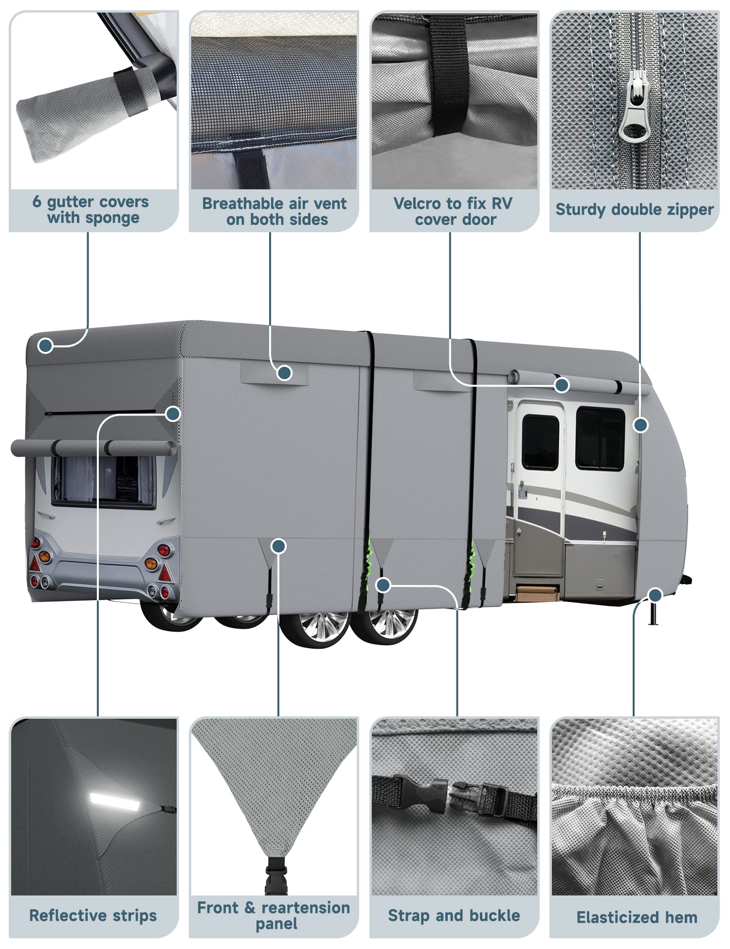 Rv Cover Umbrauto 2023 Upgraded 7 Layers Top Camper Cover Windproof Travel Trailer Cover For 14' To 16' Rv, Toy Hauler Cover With Tongue Jack Cover, Extra Windproof Ropes, Gutter Covers