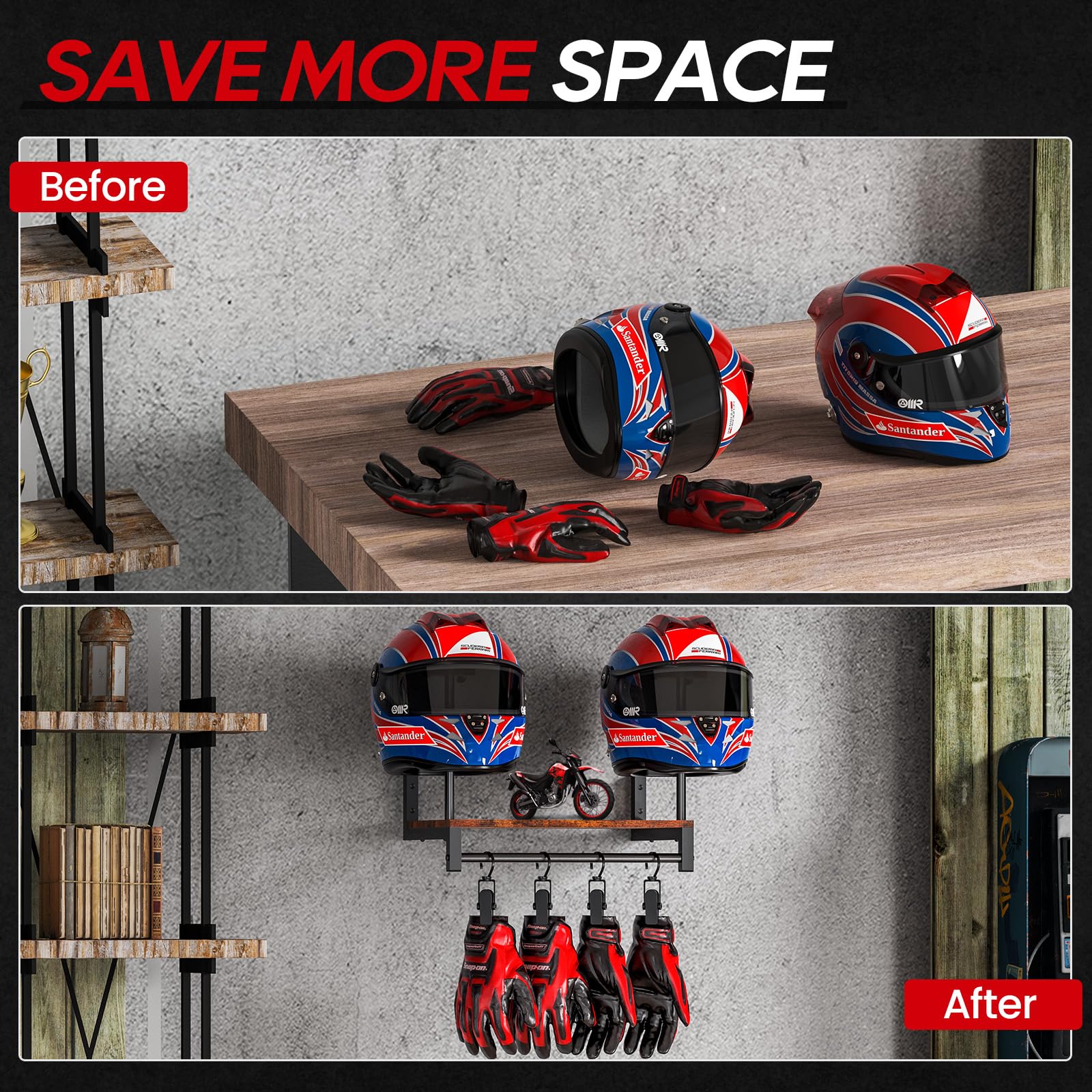 Nanagiftree Helmet Rack Wall Mount, Motorcycle Helmet Holder Plate Rack Display Organizer With Motorcycle Accessories For Motorc
