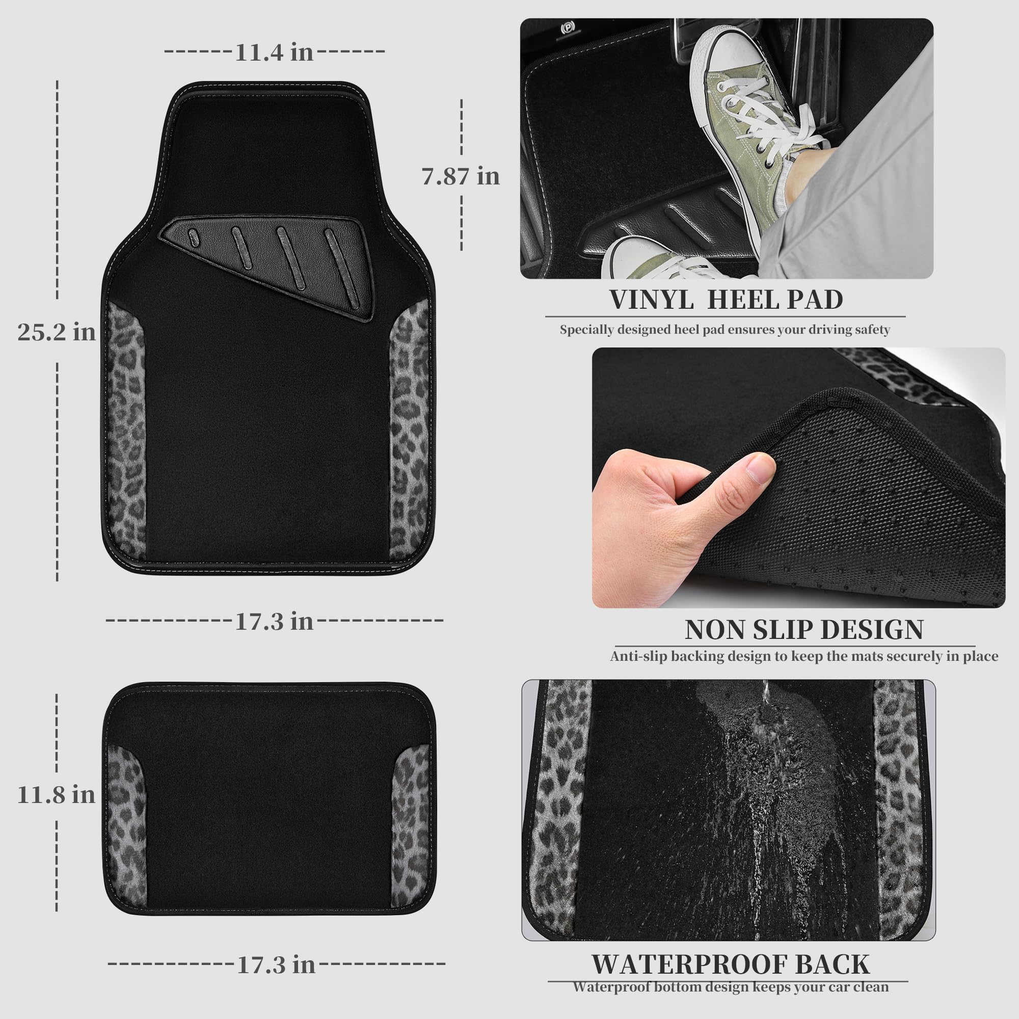 Car Pass Waterproof Universal Car Floor Mats, Leopard Print Car Mats Fit For Suv,Vans,Sedans, Trucks,Set Of 4Pcs Car Carpet With