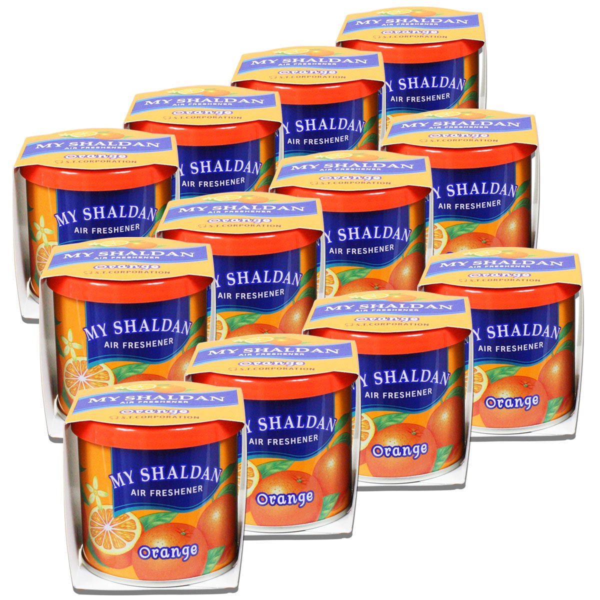 Pack Of 12 My Shaldan Japanese Car Cup-Holder Natural Air Freshener Cans (Orange Scented)