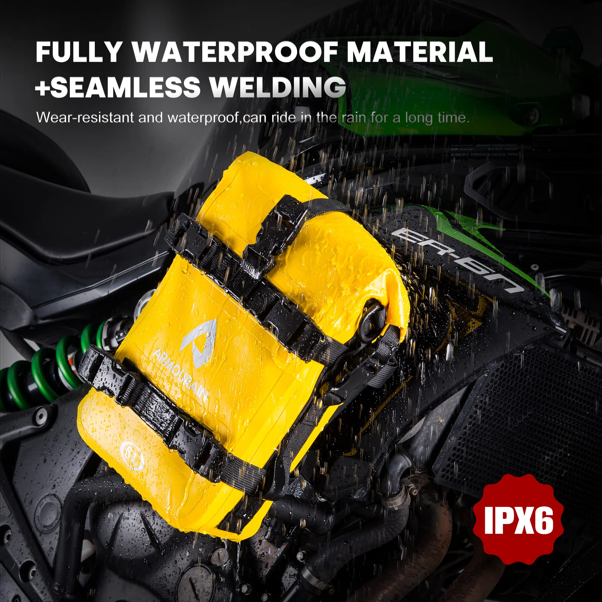 ARMOURAIN Motorcycle Bumpers Bag 6L Waterproof PVC Yellow AR-001Y with Shoulder Strap for Crash Bar and Riding Tools