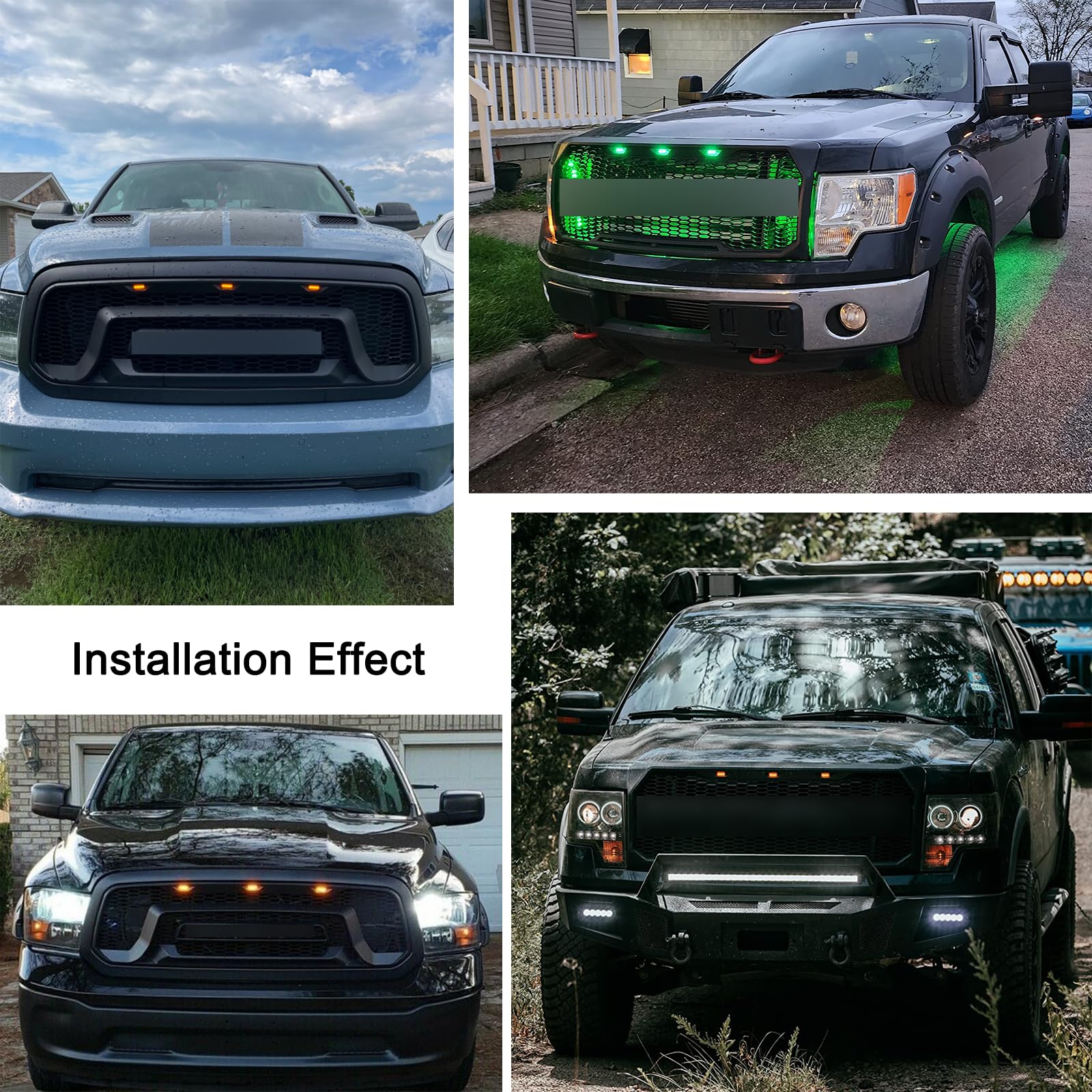 Boigoo Front Grille Lights Compatible For 2013-2018 Dodge Ram 1500 Raptor Style Aftermarket Grid & 2004-2019 Ford F-150 Raptor Grilles, Cars