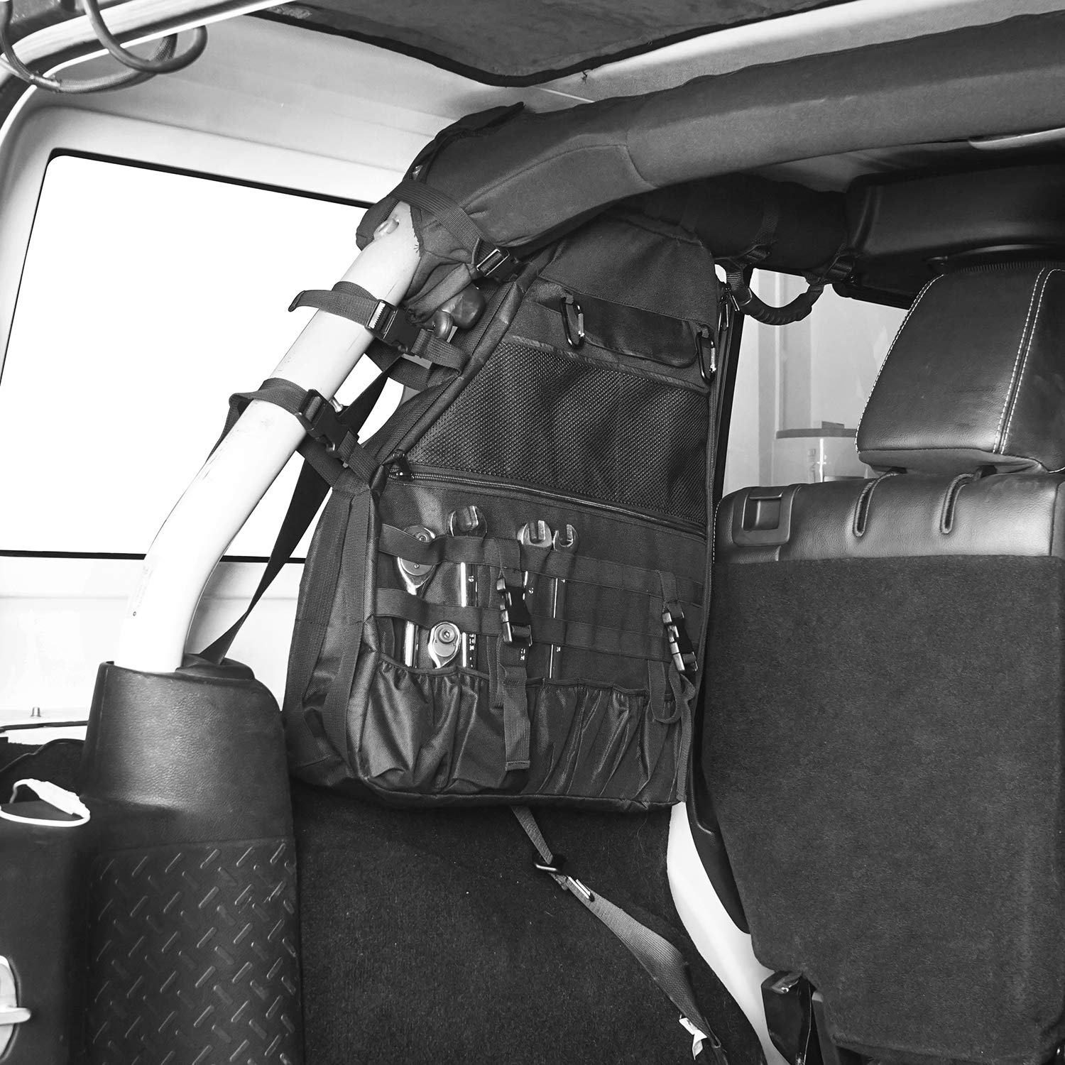 Hooke Road Roll Bar Storage Bags Organizer for 1997-2024 Jeep Wrangler TJ/JL - Black, Oxford Material, One Size, Model QP.MMR-04052NW