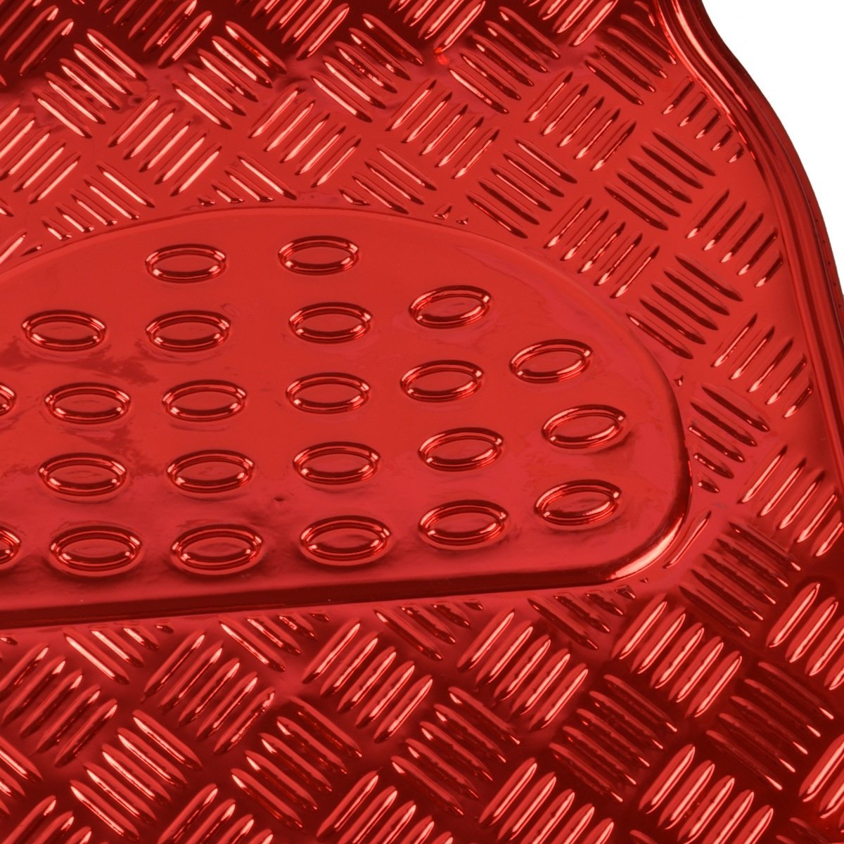 BDK Metallic Chrome Car Floor Mats - All-Weather 4-Piece Set, Non-Slip Backing, Red, Model MT-641-RD
