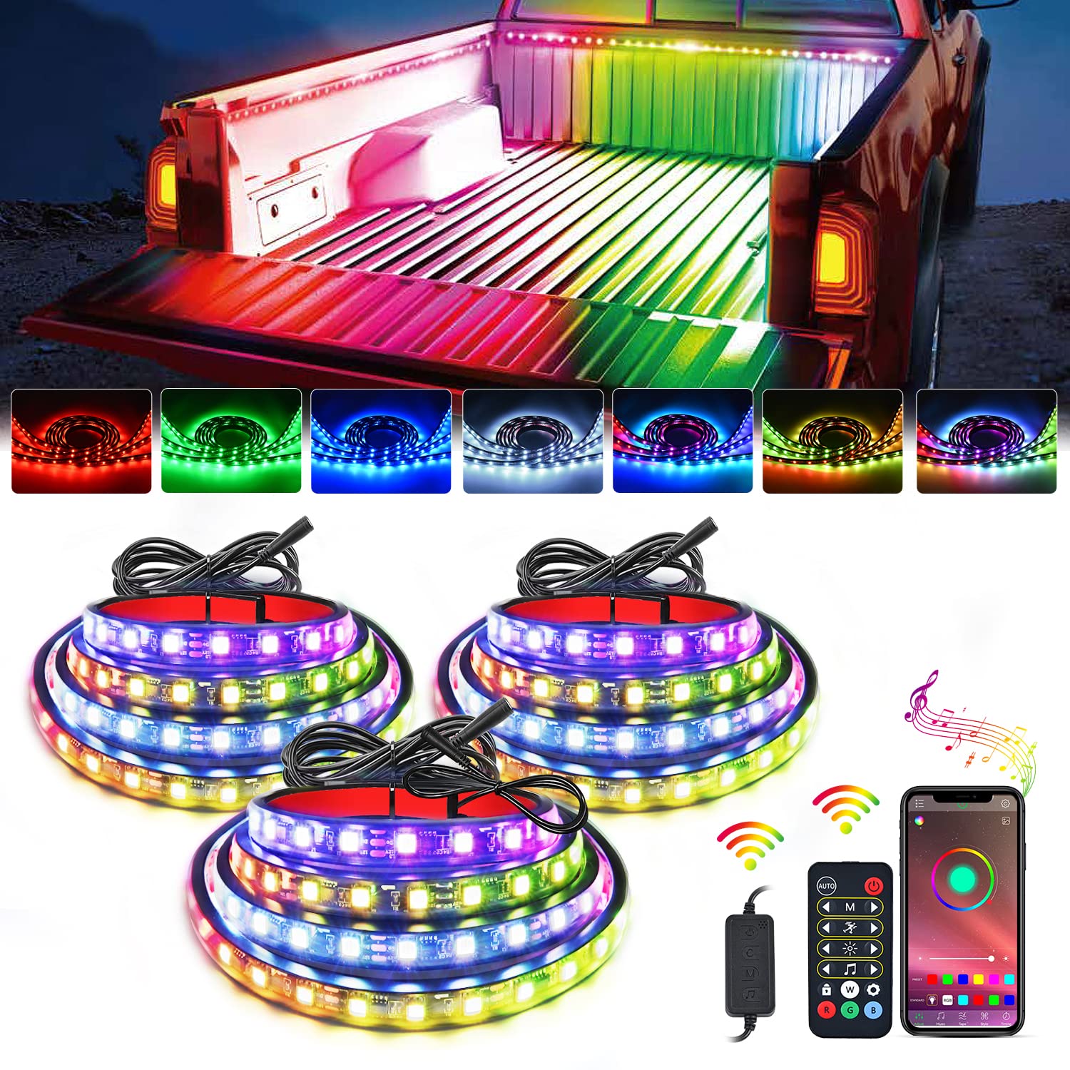 Nilight Truck Bed Light Strip Rgb-Ic Led Lights For Truck Bed Pickup Multi Dream Color Diy Music Synchronous With App And Rf Rem