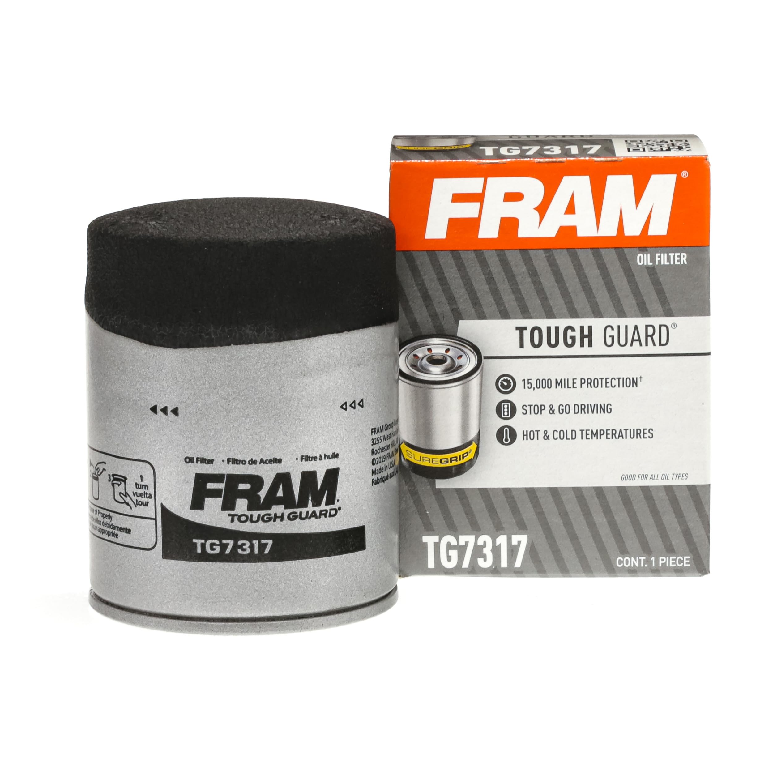 Fram Tough Guard Replacement Oil Filter Tg8A, Designed For Interval Full-Flow Changes Lasting Up To 15K Miles