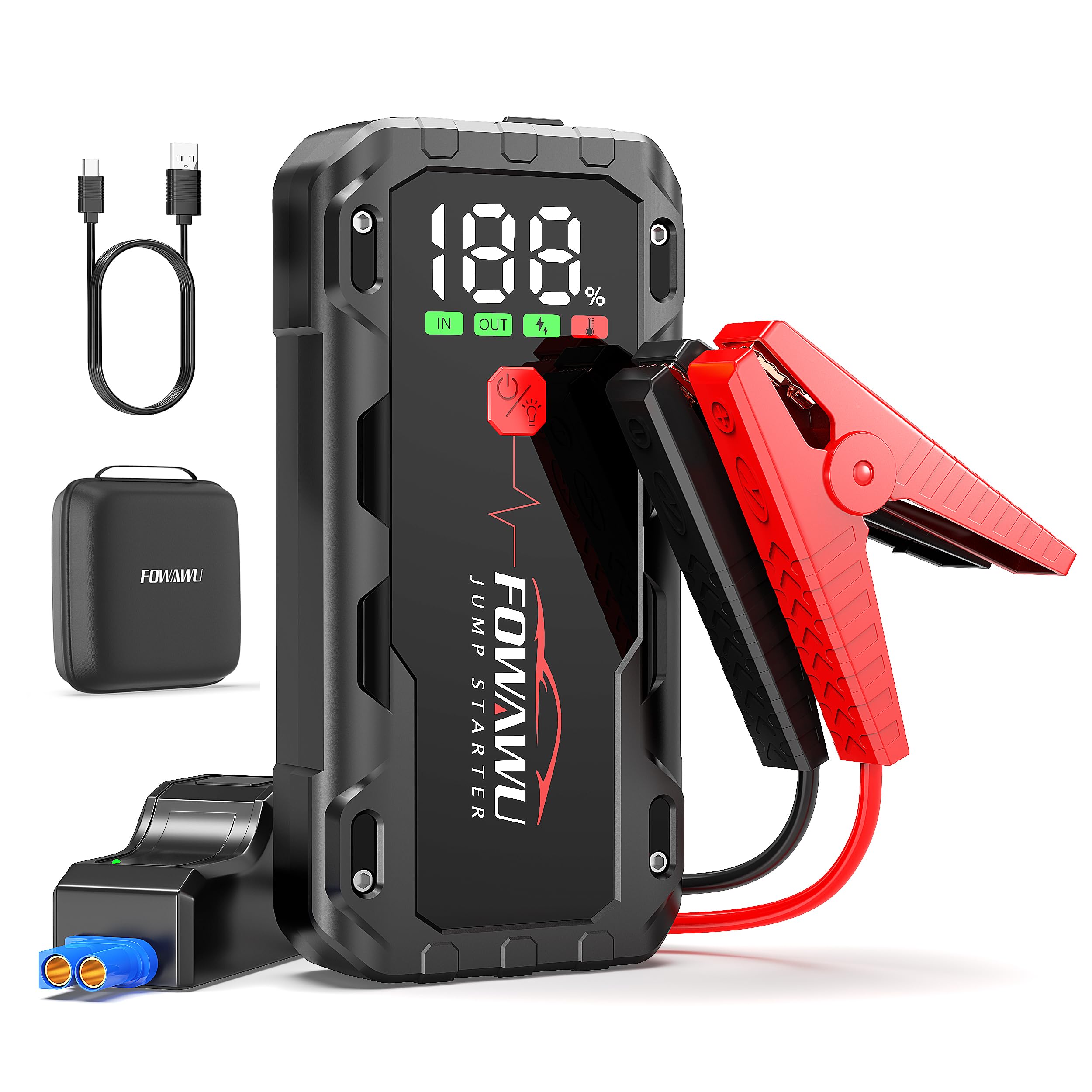 FOWAWU 26800 mAh 7000 A Peak Jump Starter for 12 V Vehicles (12 L Petrol / 10 L Diesel) and Moto, Car Battery Jump Starter Power