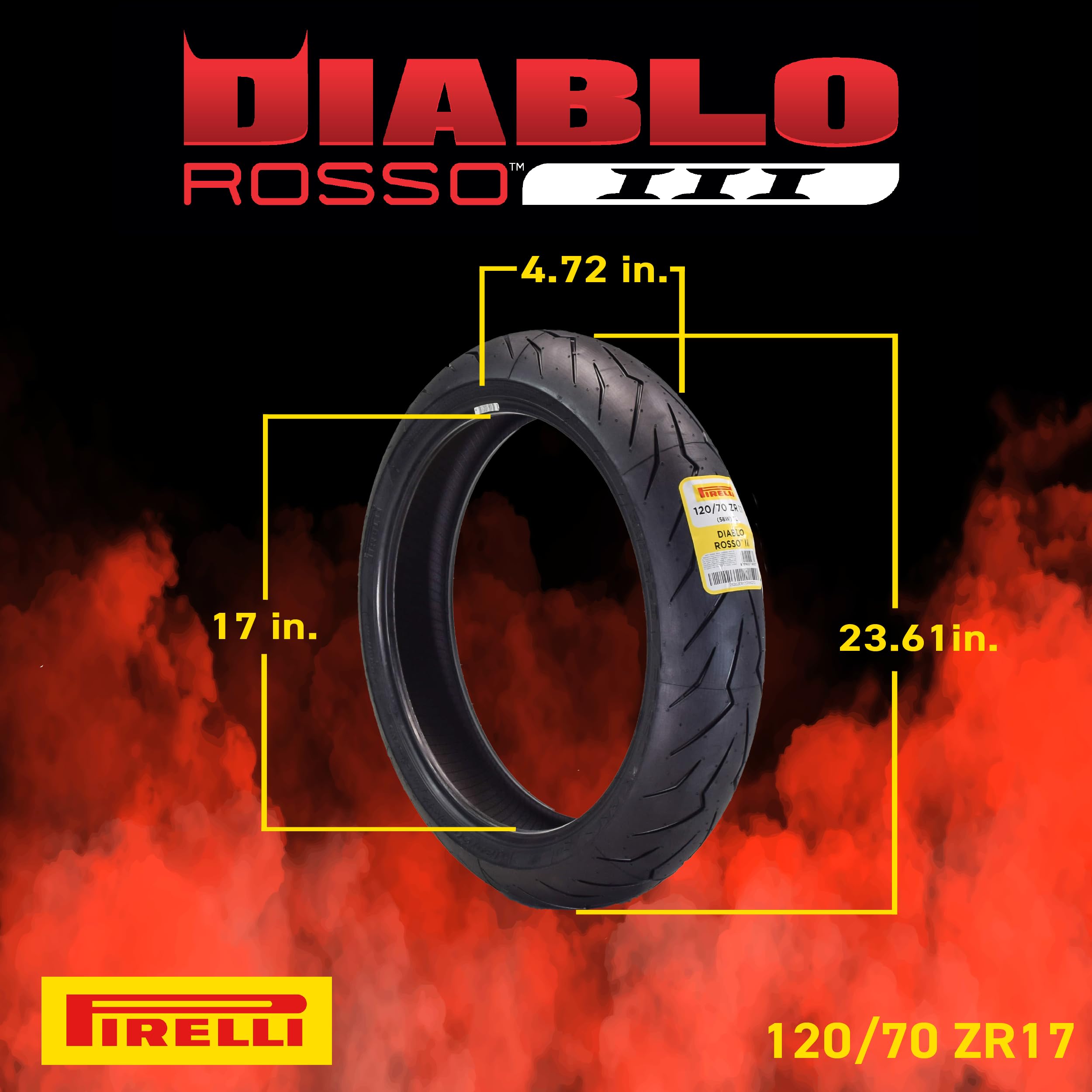 Pirelli Diablo Rosso Iii 120/70 Zr17 Front & 180/55 Zr17 Rear Motorcycle Tires With Keychain 120/70-17 180/55-17 (2 Pack)