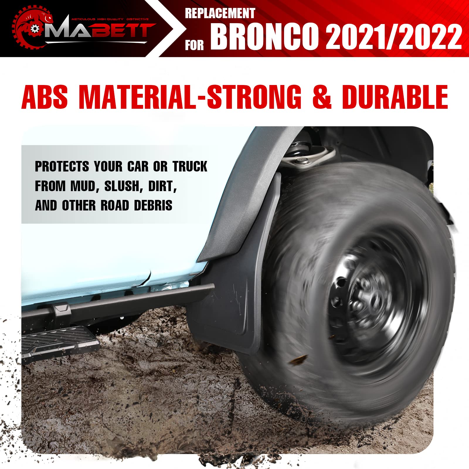 Mabett Mud Flaps for Ford Bronco 2021-2023, 2PCS Front, ABS Material, No Punching Required