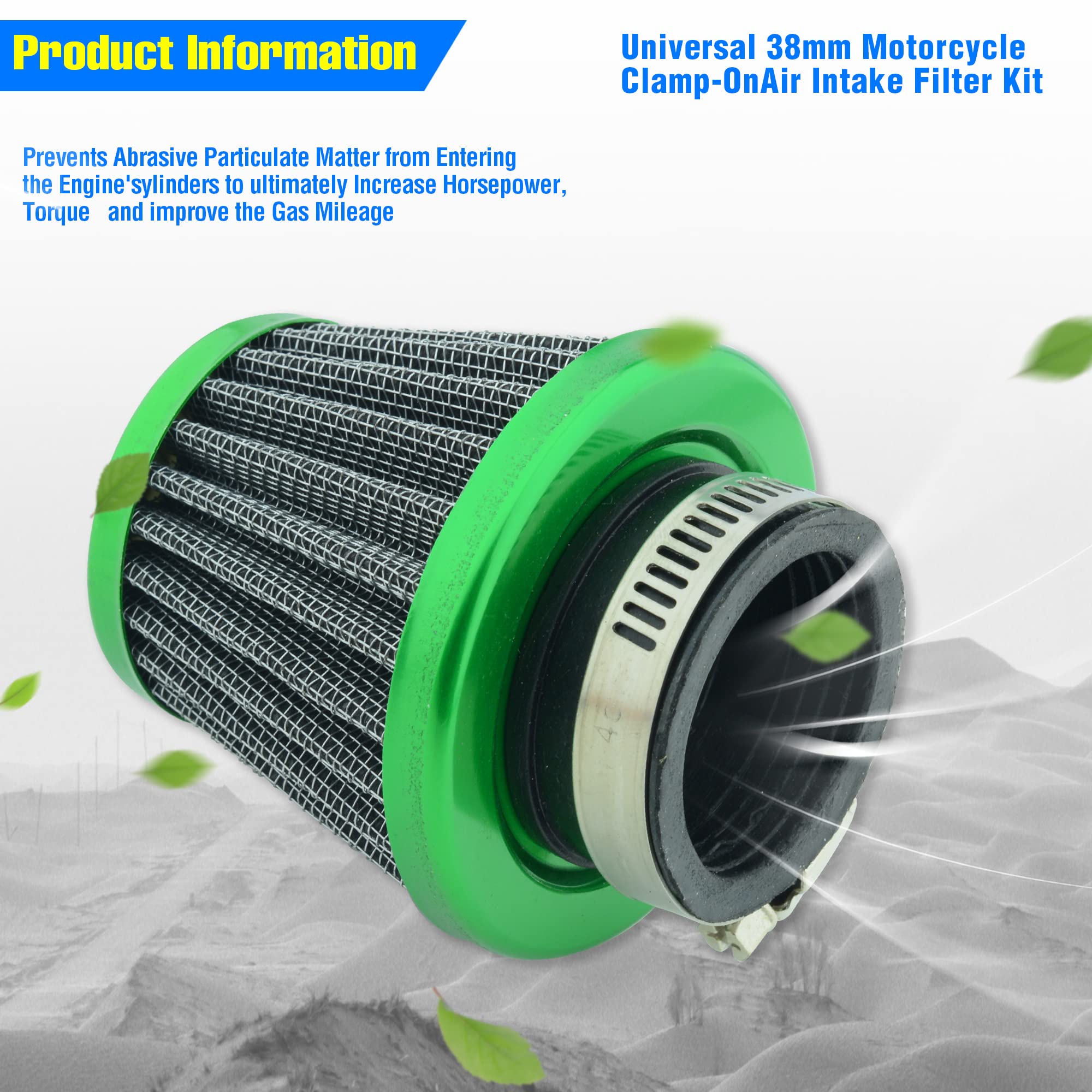 MCHMFG Motorcycle Air Filter 38mm for SSR 110cc 125cc Coolster CRF Dirt Pit Bike GY6 50cc Scooter Moped QMB139 Engine Parts (Gre