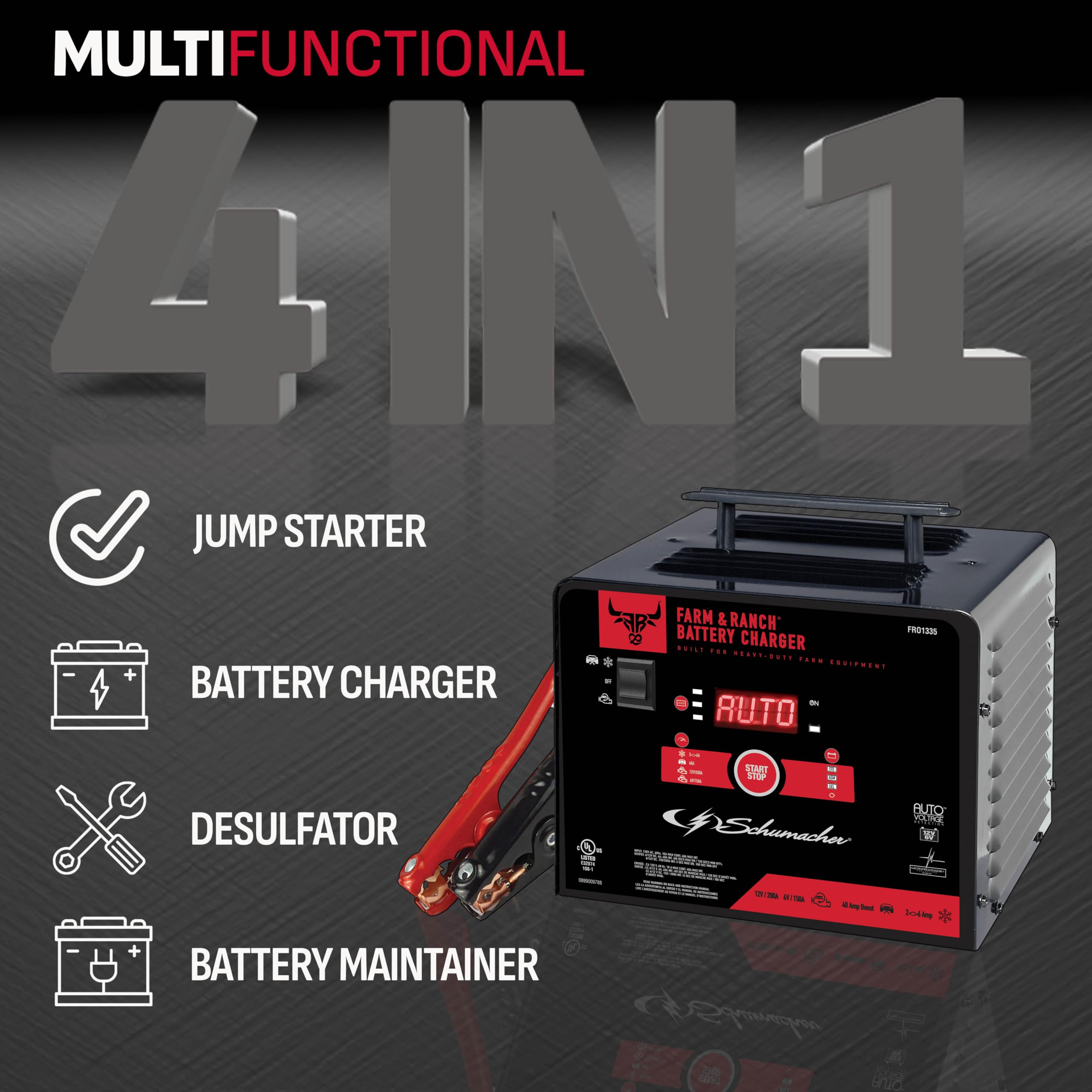 Schumacher Battery Charger & Engine Starter - 150/200 Amp, 6V/12V, Black, Model FR01335, for Cars, Trucks, SUVs, RVs, & Farm Equipment