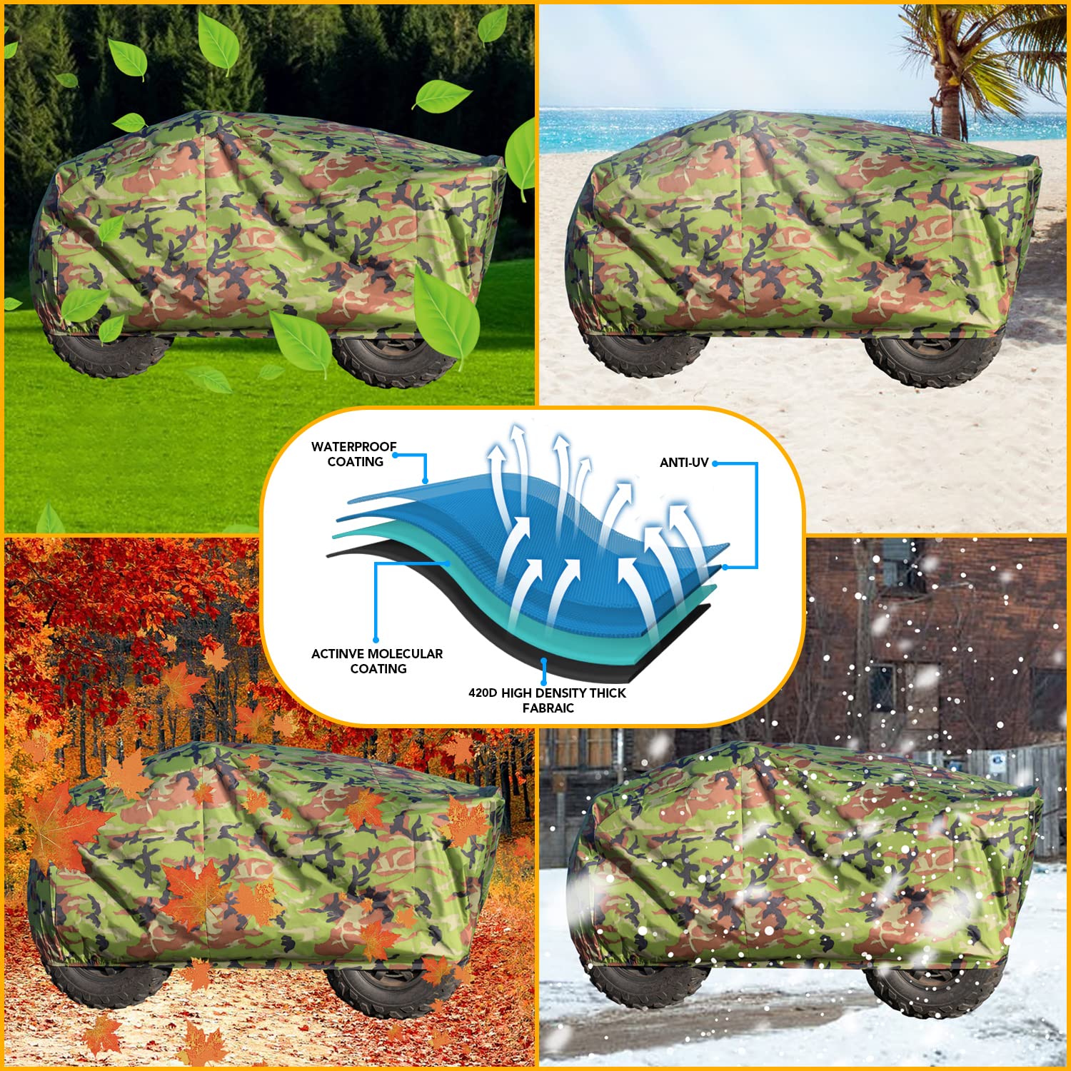 Xyzctem Waterproof Atv Cover, Heavy Duty Meterial Protects 4 Wheeler From Snow Rain Or Sun, Large Size Universal Fits Up To 88 I