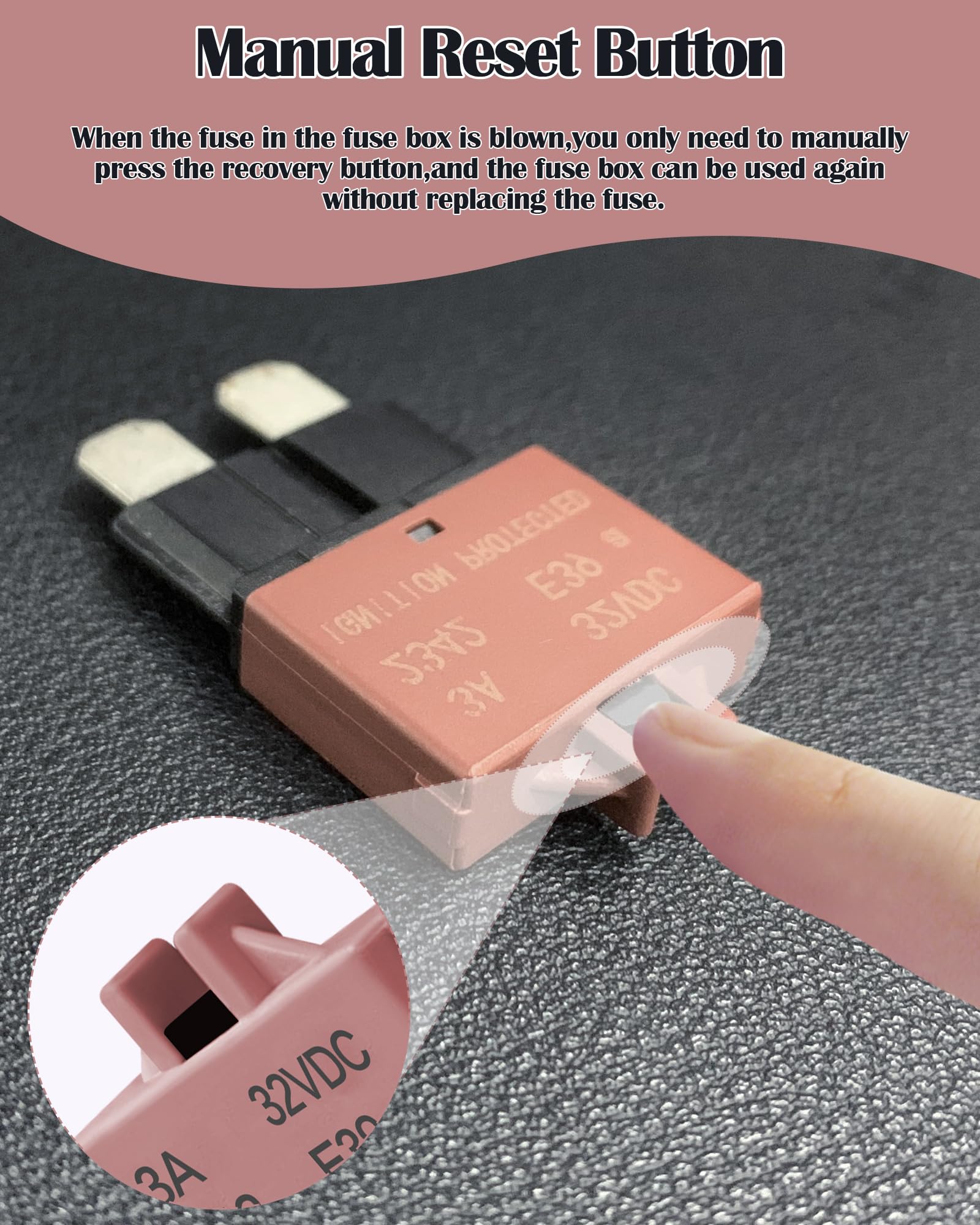 Nerites 3A Resettable Blade Fuse - Manual Reset Automotive Circuit Breaker, Brown, 32VDC, Ideal for Boats, Trucks, SUVs, Motorcycles