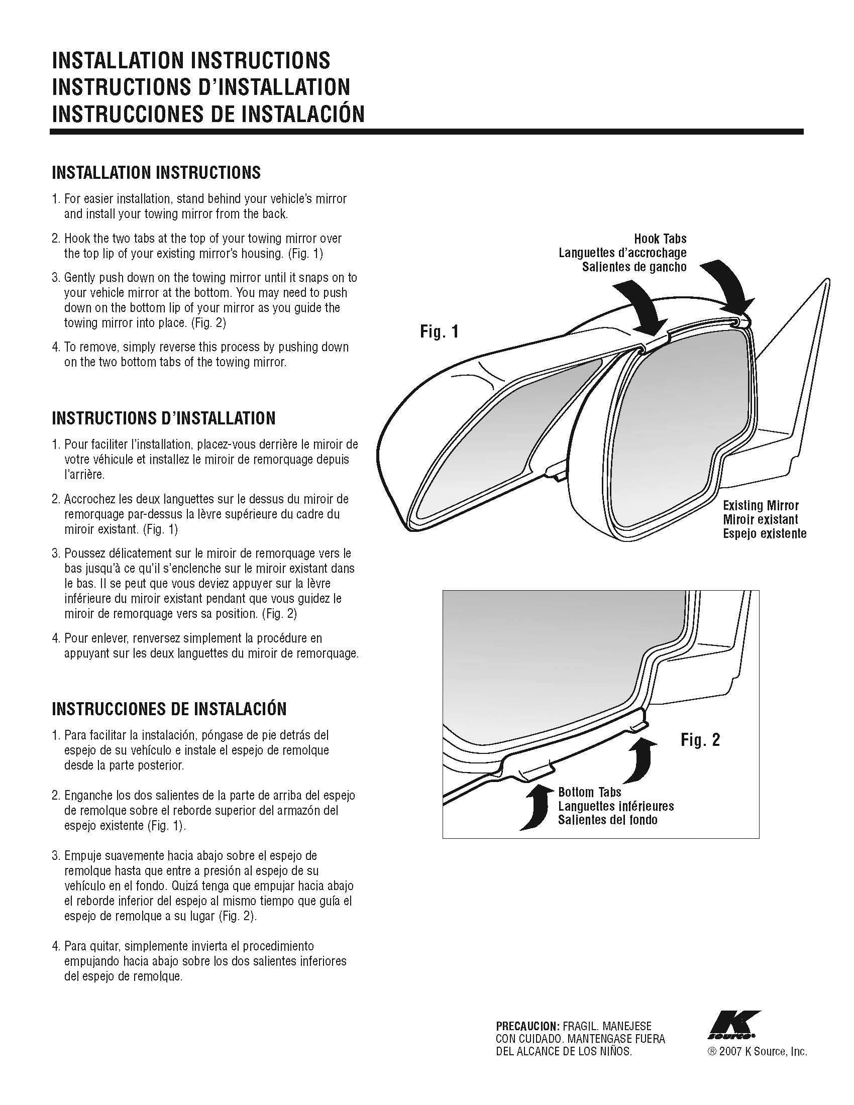 Fit System K-Source 80710 Snap-On Towing Mirrors for 09-23 RAM 1500/2500/3500, Black, Pair, Small Size