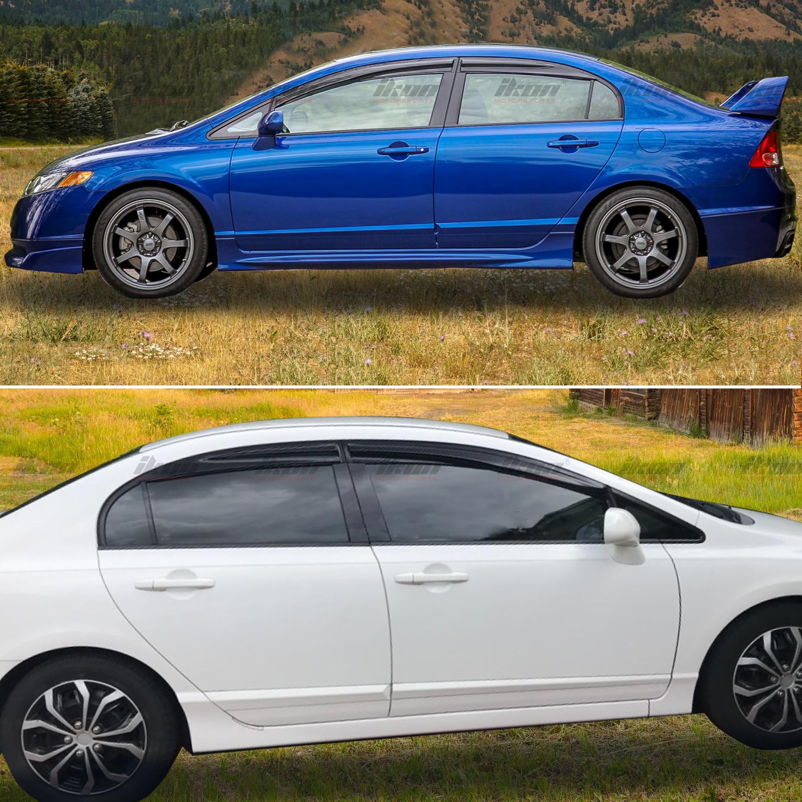 Ikon Motorsports Tape On External Window Visor, Compatible With 2006-2011 Honda Civic Sedan 4-Door Only, Acrylic Smoke Tinted Su