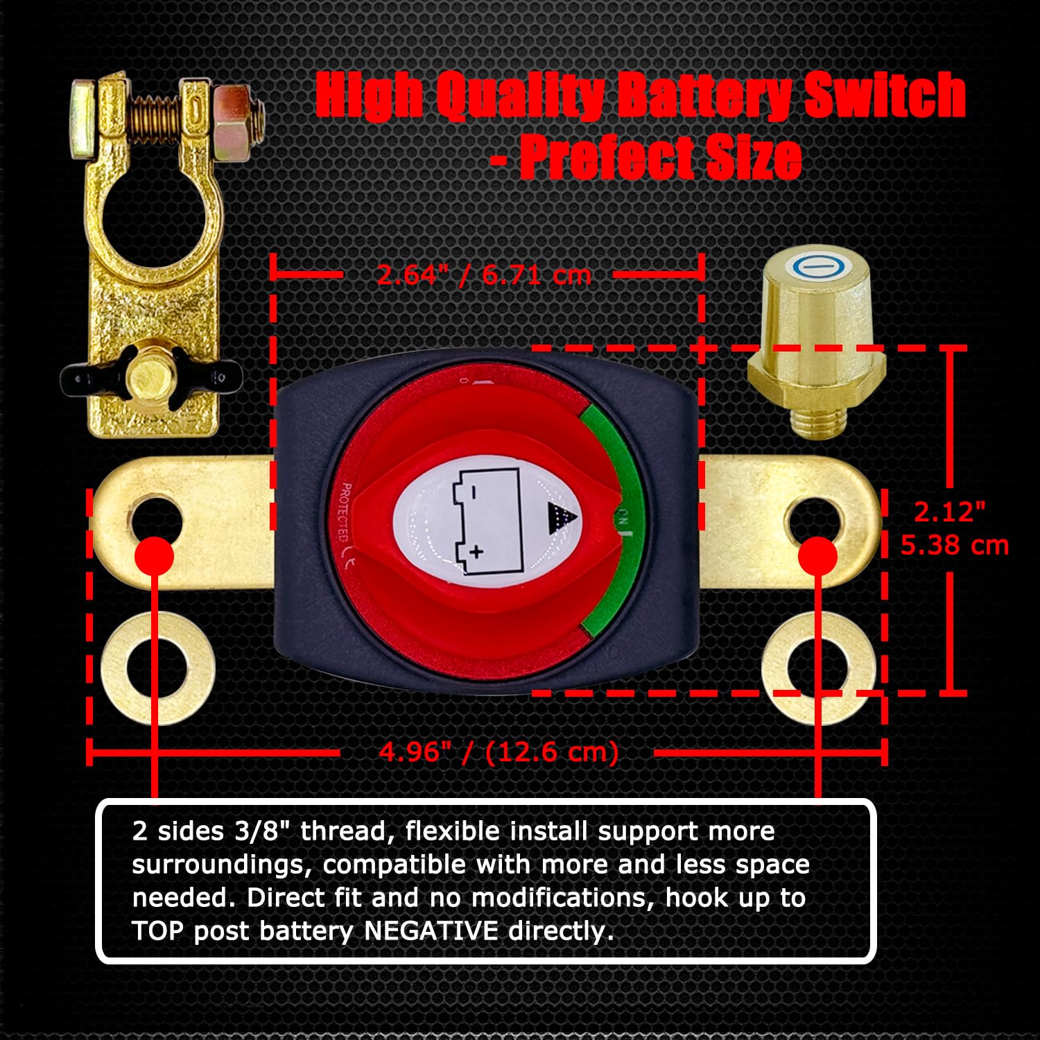 Ampper Top Post Battery Disconnect Switch, 12-48 V Battery Power Cut Master Switch Disconnect Isolator W/Negative Terminal For C